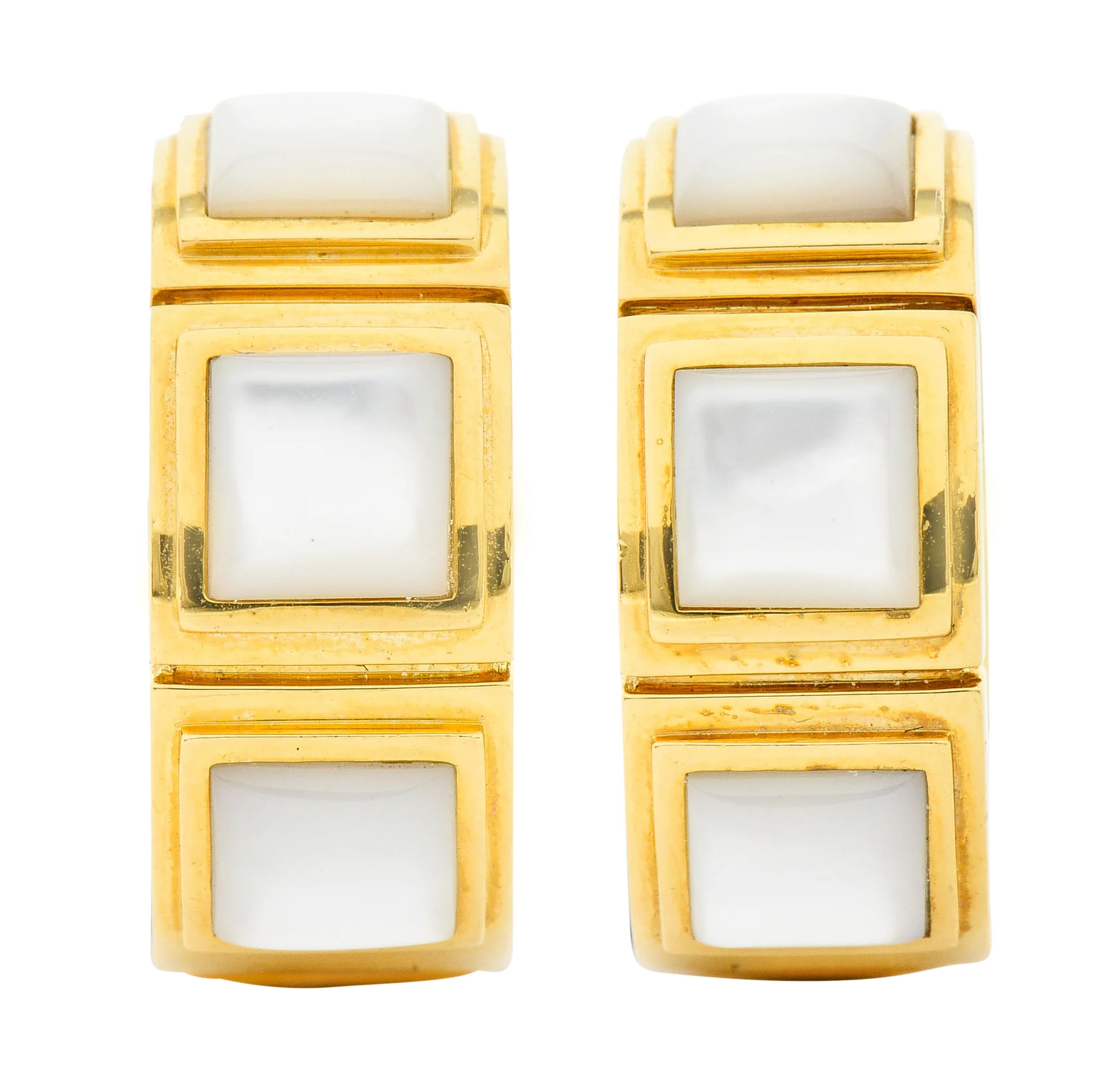 Mauboussin Paris Mother-Of-Pearl 18 Karat Gold 20 MM Huggie Earrings
