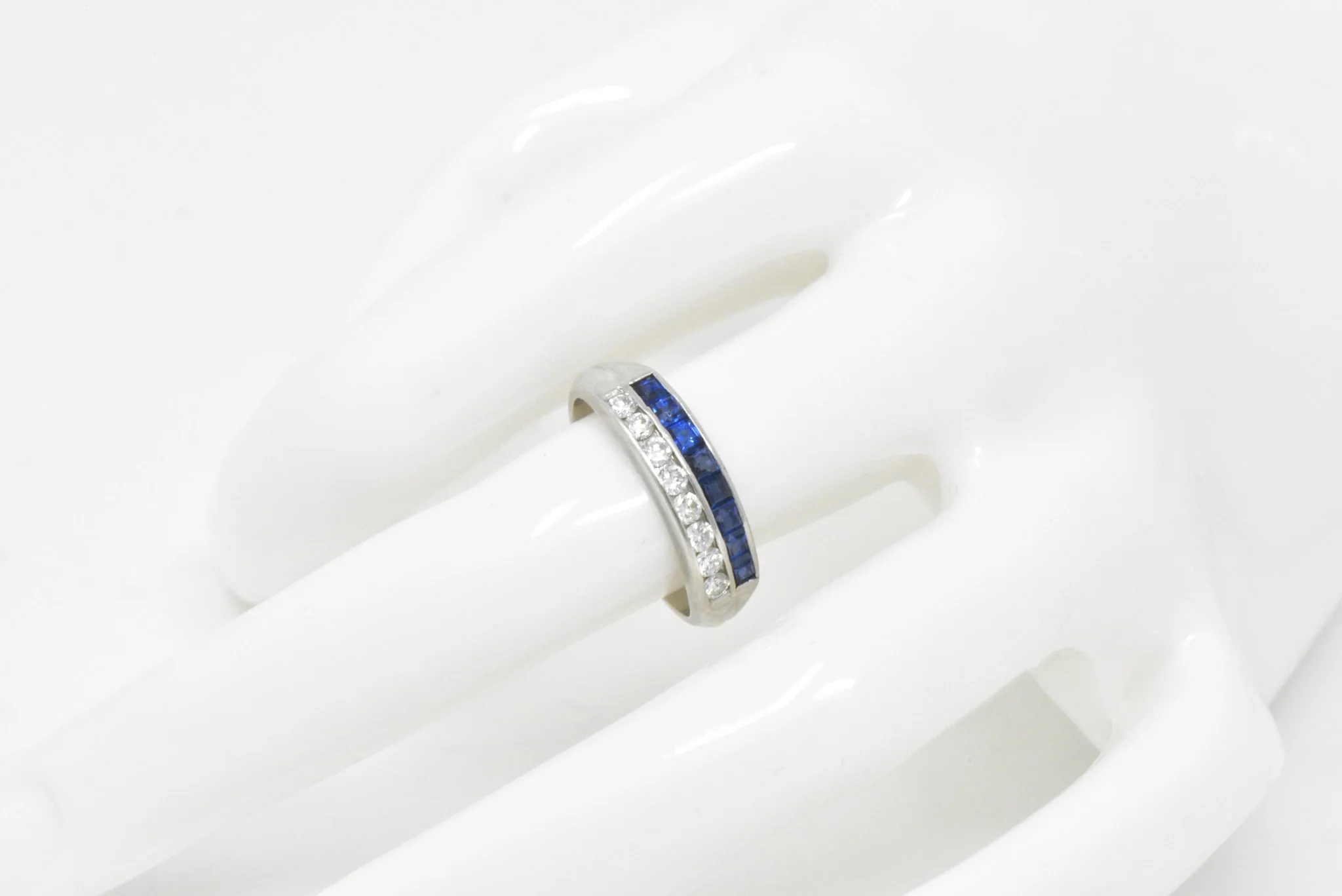 McTeigue & Co. Platinum Diamond & Blue Sapphire Ring Vintage Wedding Band - Image 5