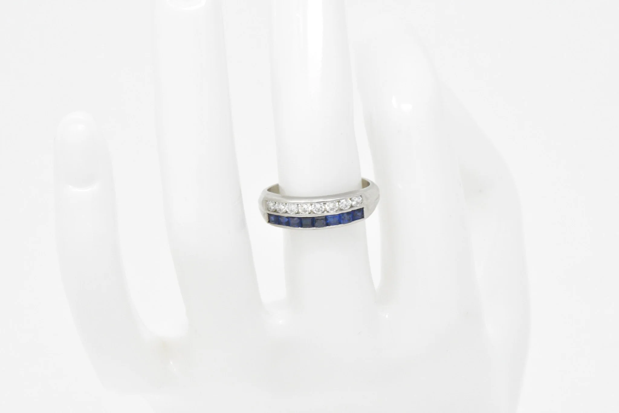 McTeigue & Co. Platinum Diamond & Blue Sapphire Ring Vintage Wedding Band - Image 6