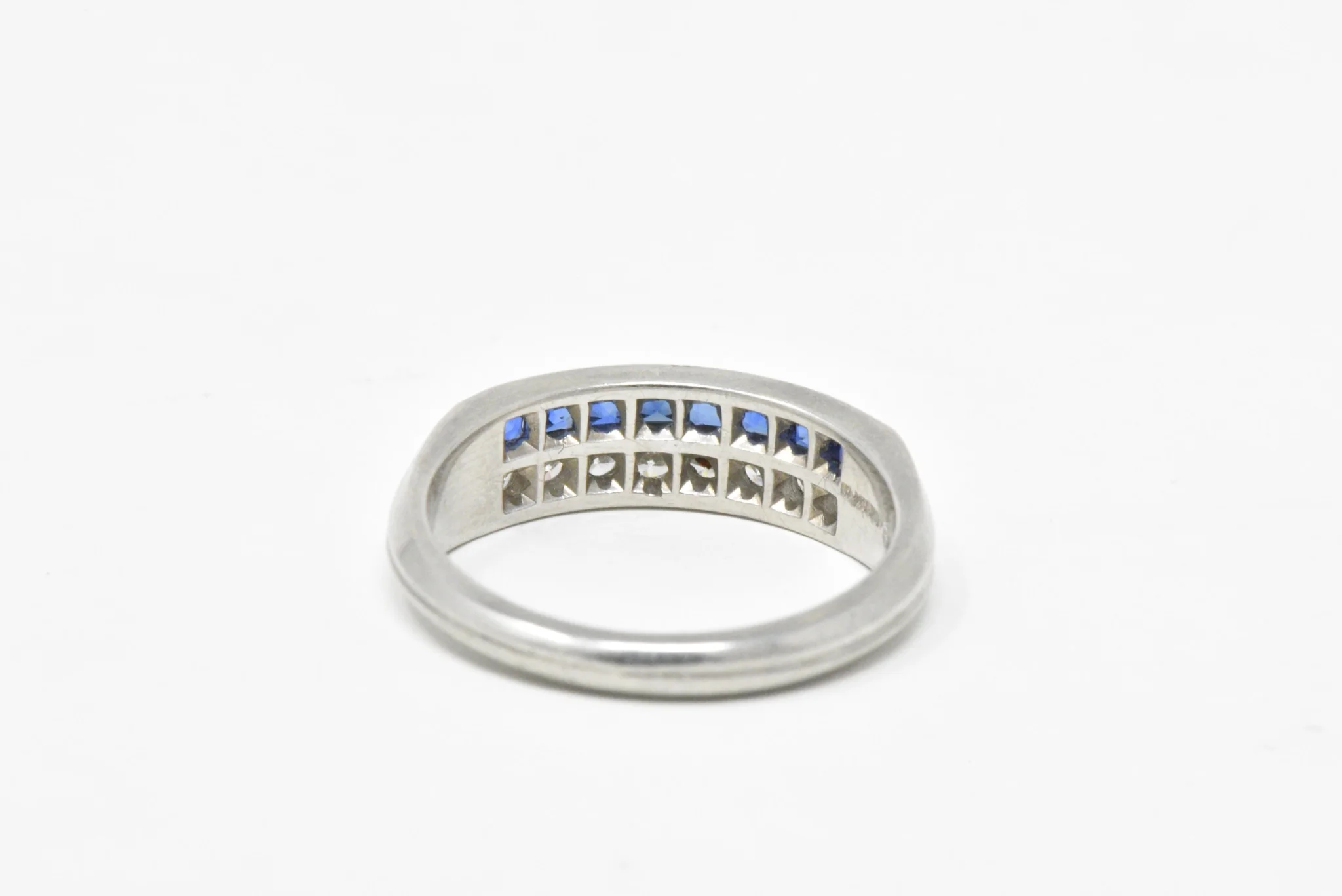 McTeigue & Co. Platinum Diamond & Blue Sapphire Ring Vintage Wedding Band - Image 9