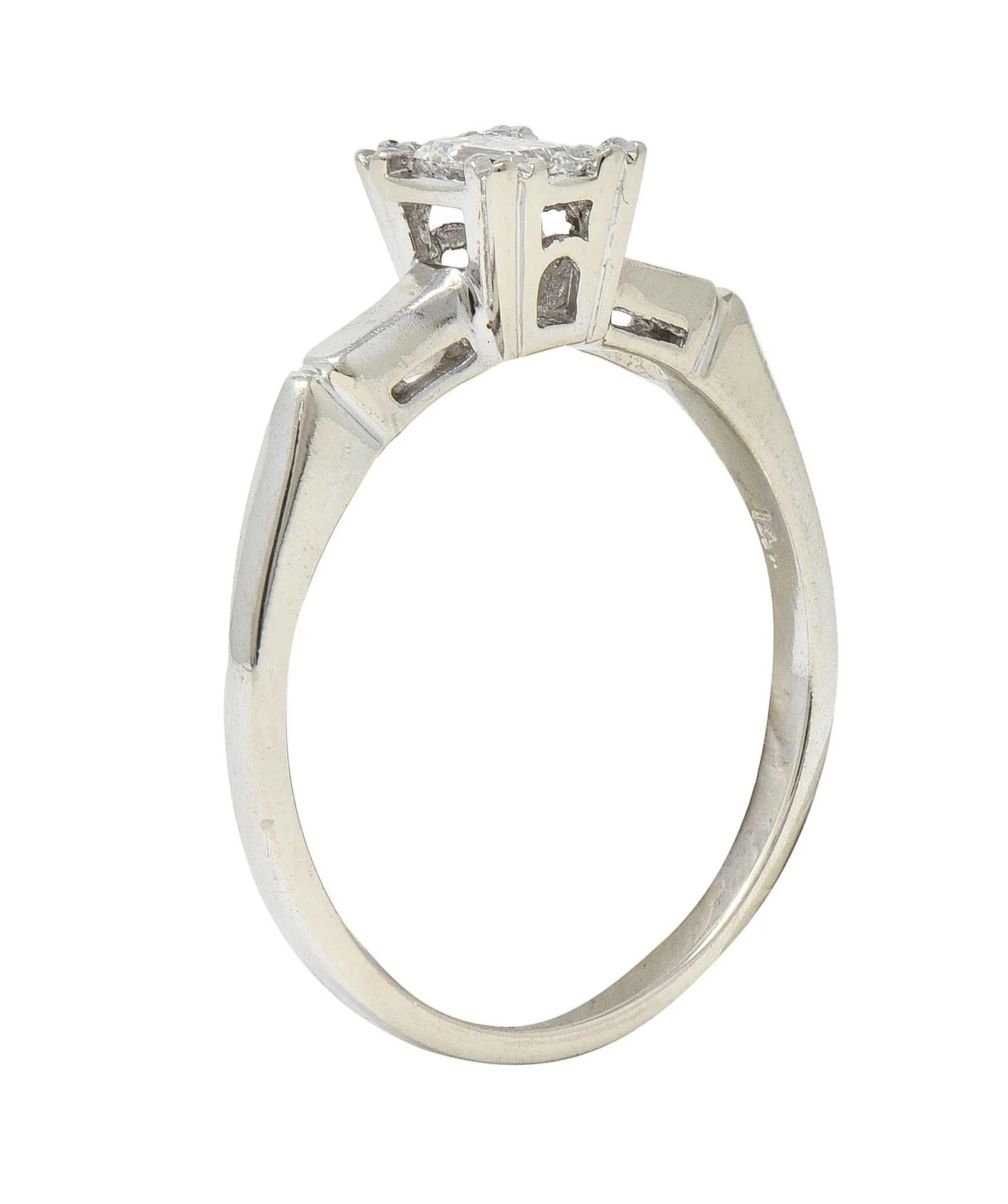 Mid-Century 0.25 CTW Emerald Cut Platinum 14 Karat White Gold Solitaire Engagement Ring - Image 10