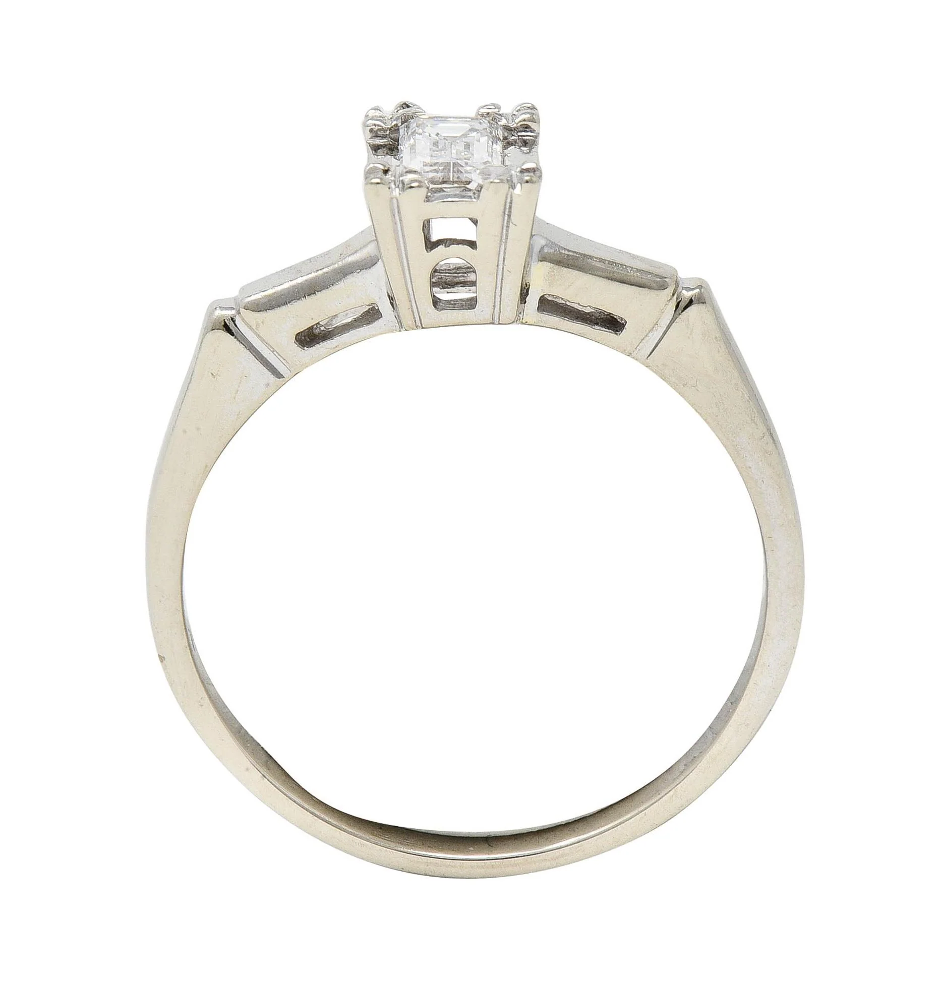 Mid-Century 0.25 CTW Emerald Cut Platinum 14 Karat White Gold Solitaire Engagement Ring - Image 11