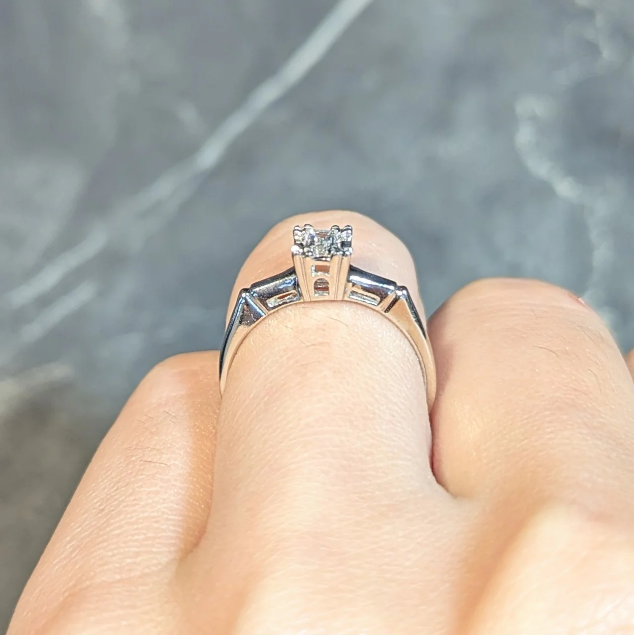 Mid-Century 0.25 CTW Emerald Cut Platinum 14 Karat White Gold Solitaire Engagement Ring - Image 14