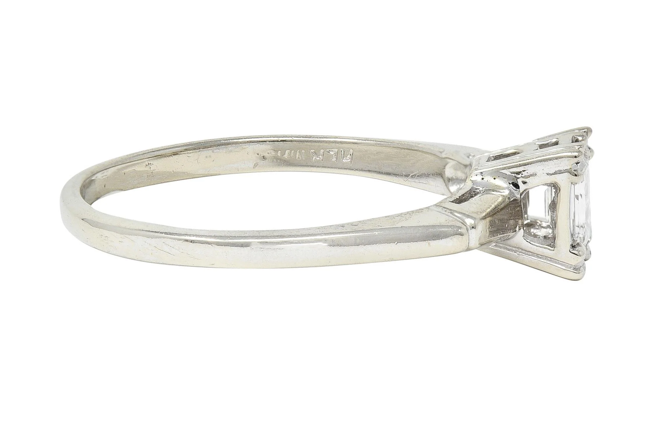 Mid-Century 0.25 CTW Emerald Cut Platinum 14 Karat White Gold Solitaire Engagement Ring - Image 3