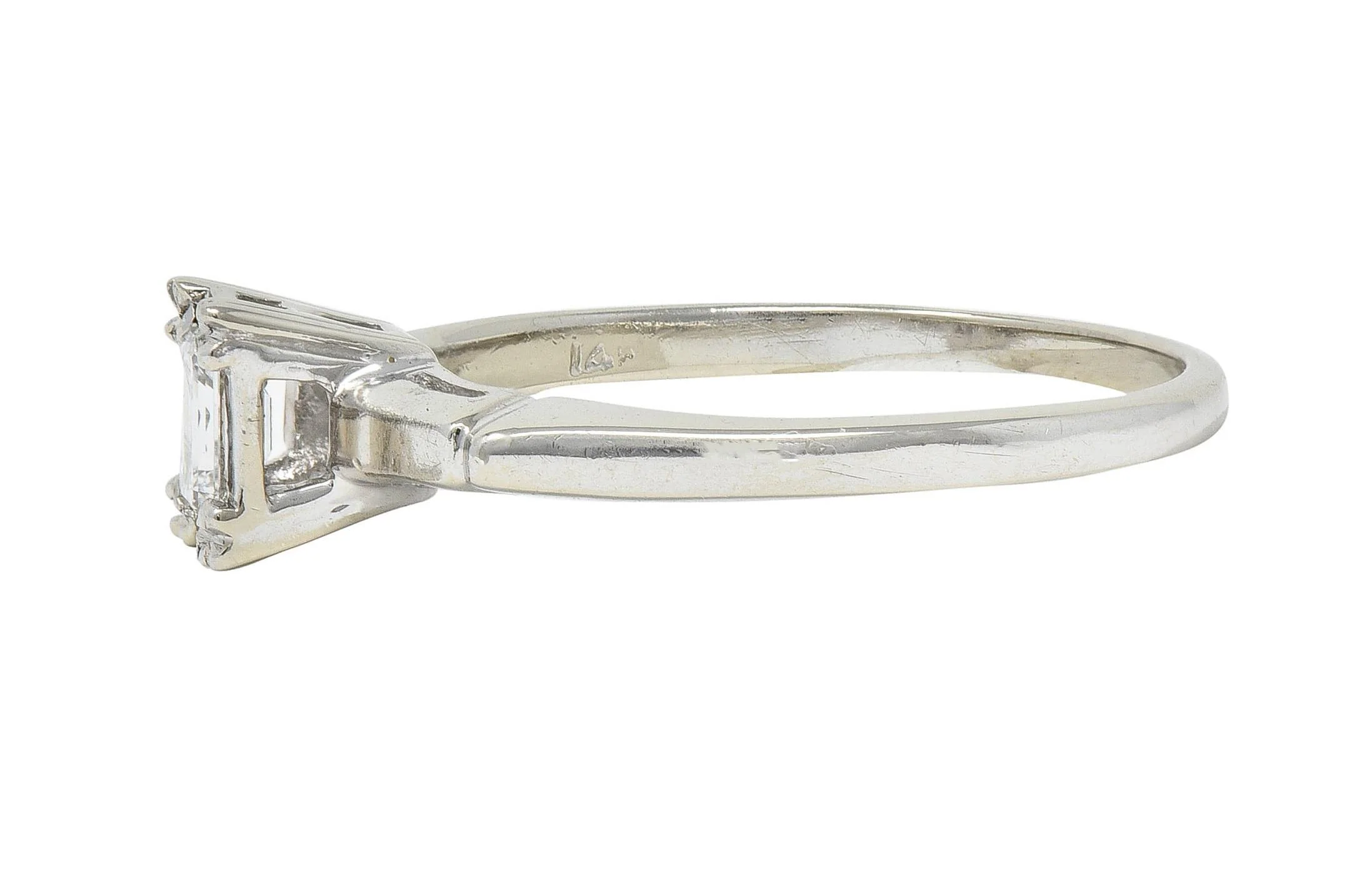 Mid-Century 0.25 CTW Emerald Cut Platinum 14 Karat White Gold Solitaire Engagement Ring - Image 5