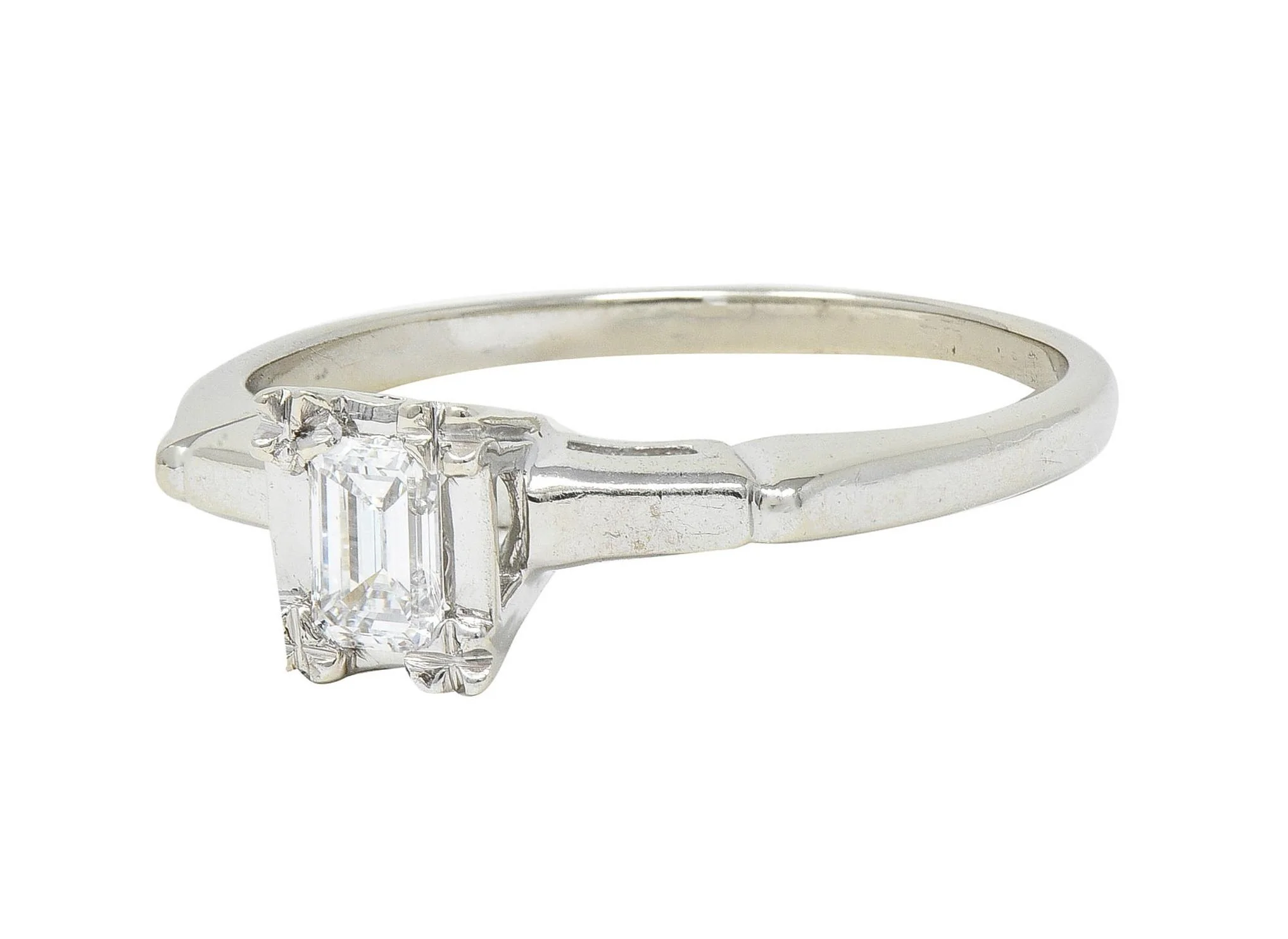 Mid-Century 0.25 CTW Emerald Cut Platinum 14 Karat White Gold Solitaire Engagement Ring - Image 6
