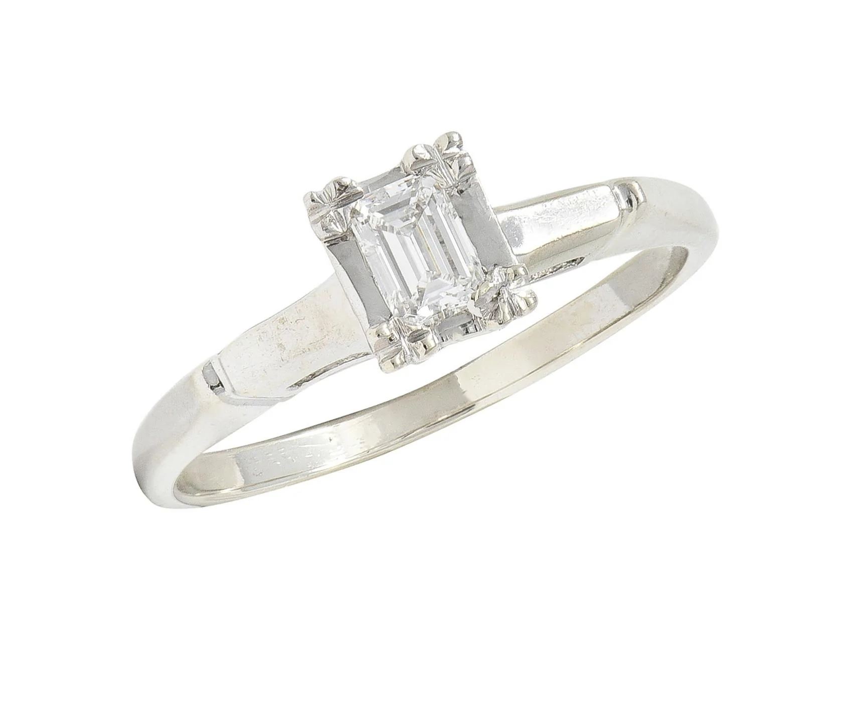 Mid-Century 0.25 CTW Emerald Cut Platinum 14 Karat White Gold Solitaire Engagement Ring - Image 9