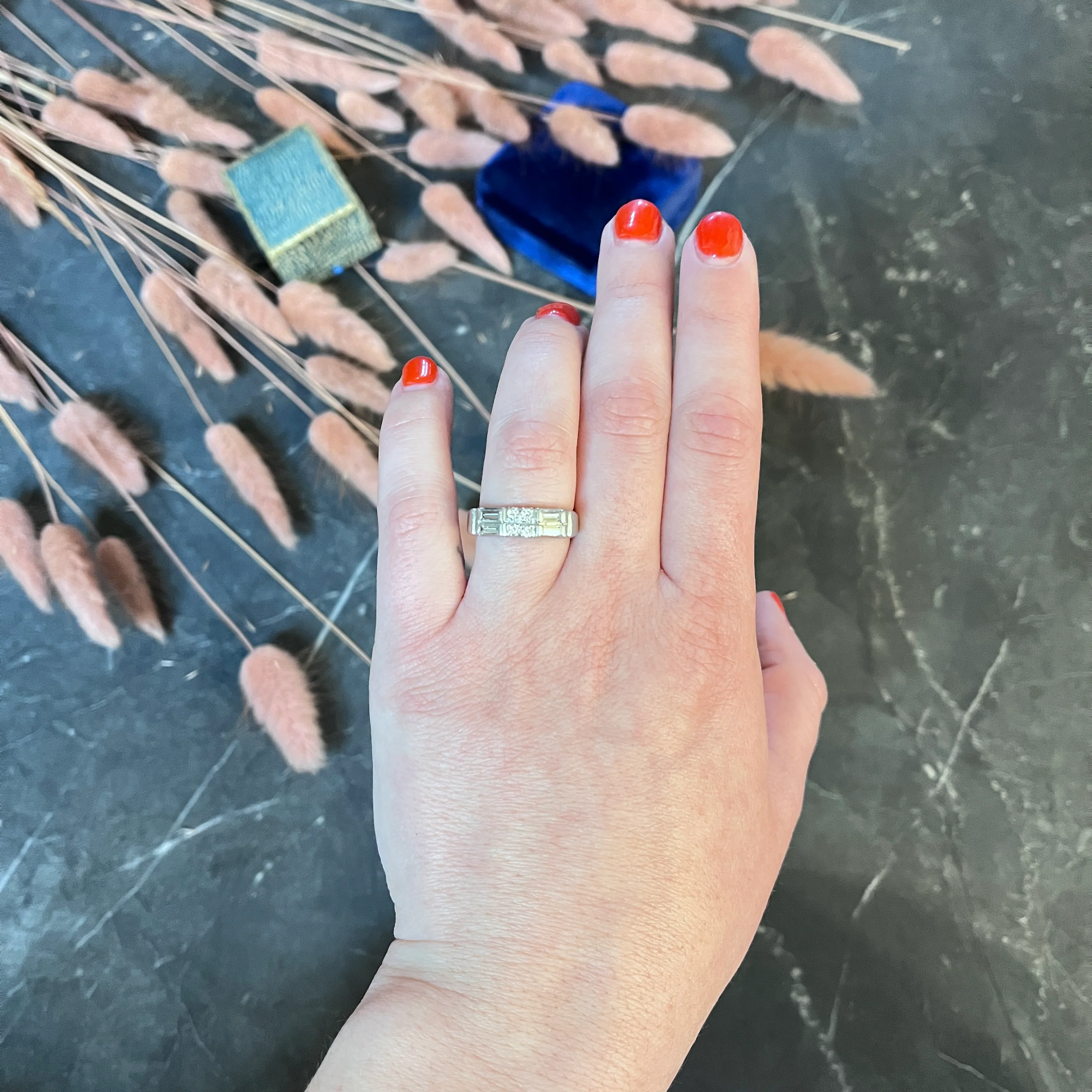Mid-Century 0.55 CTW Diamond Platinum Band Ring - Image 11