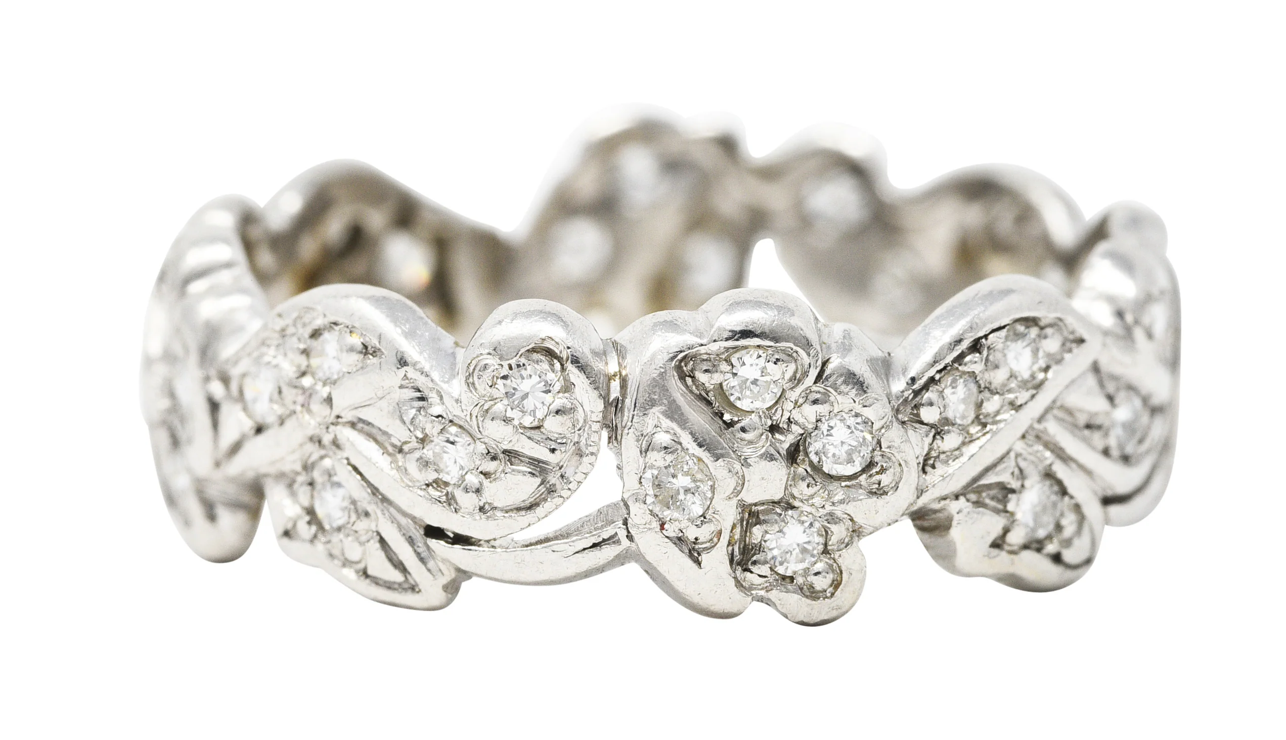 Mid-Century 0.55 CTW Diamond Platinum Floral Eternity Band Ring - Image 2