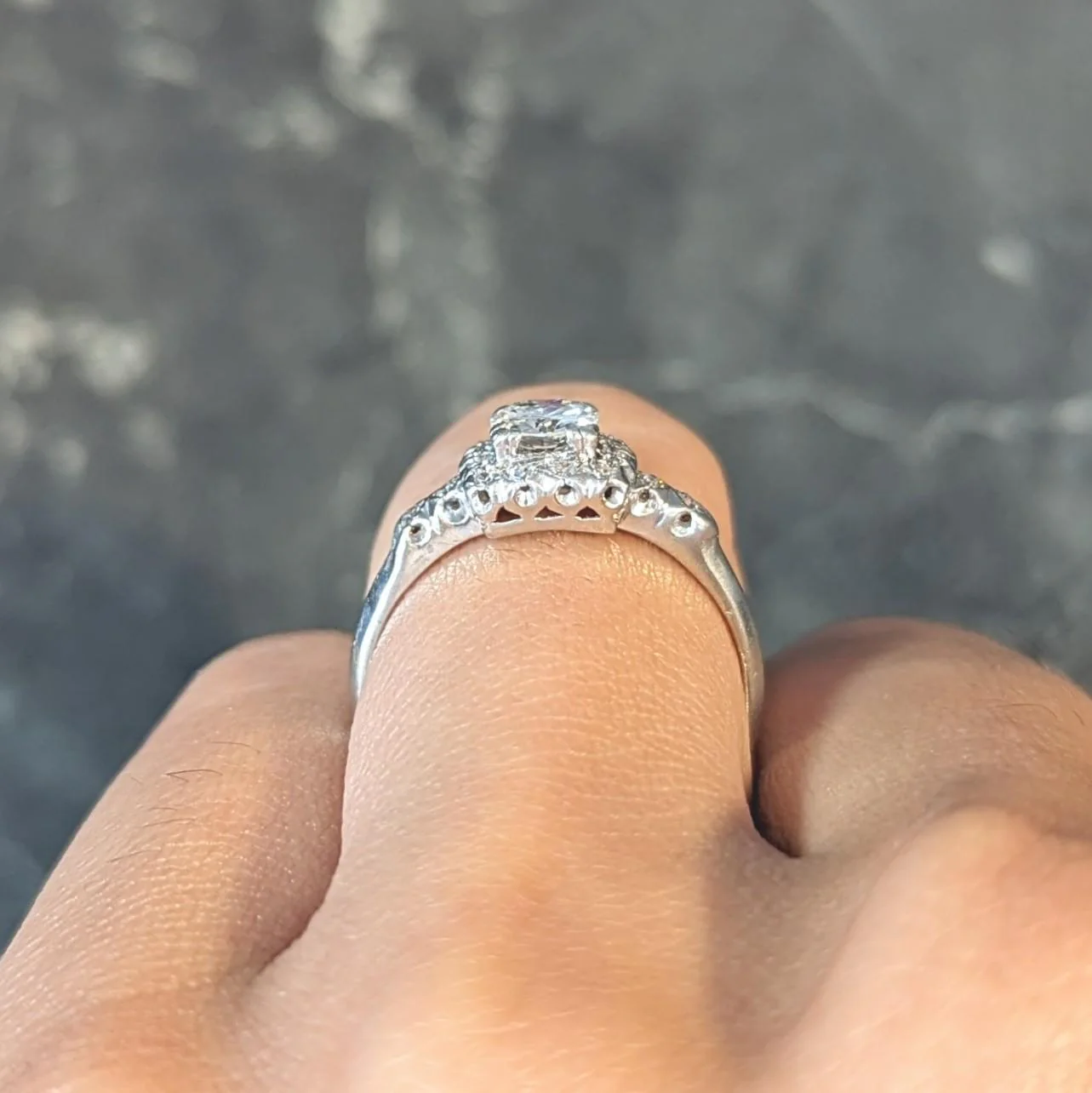 Mid-Century 0.62 CTW Diamond Platinum Halo Vintage Engagement Ring - Image 13