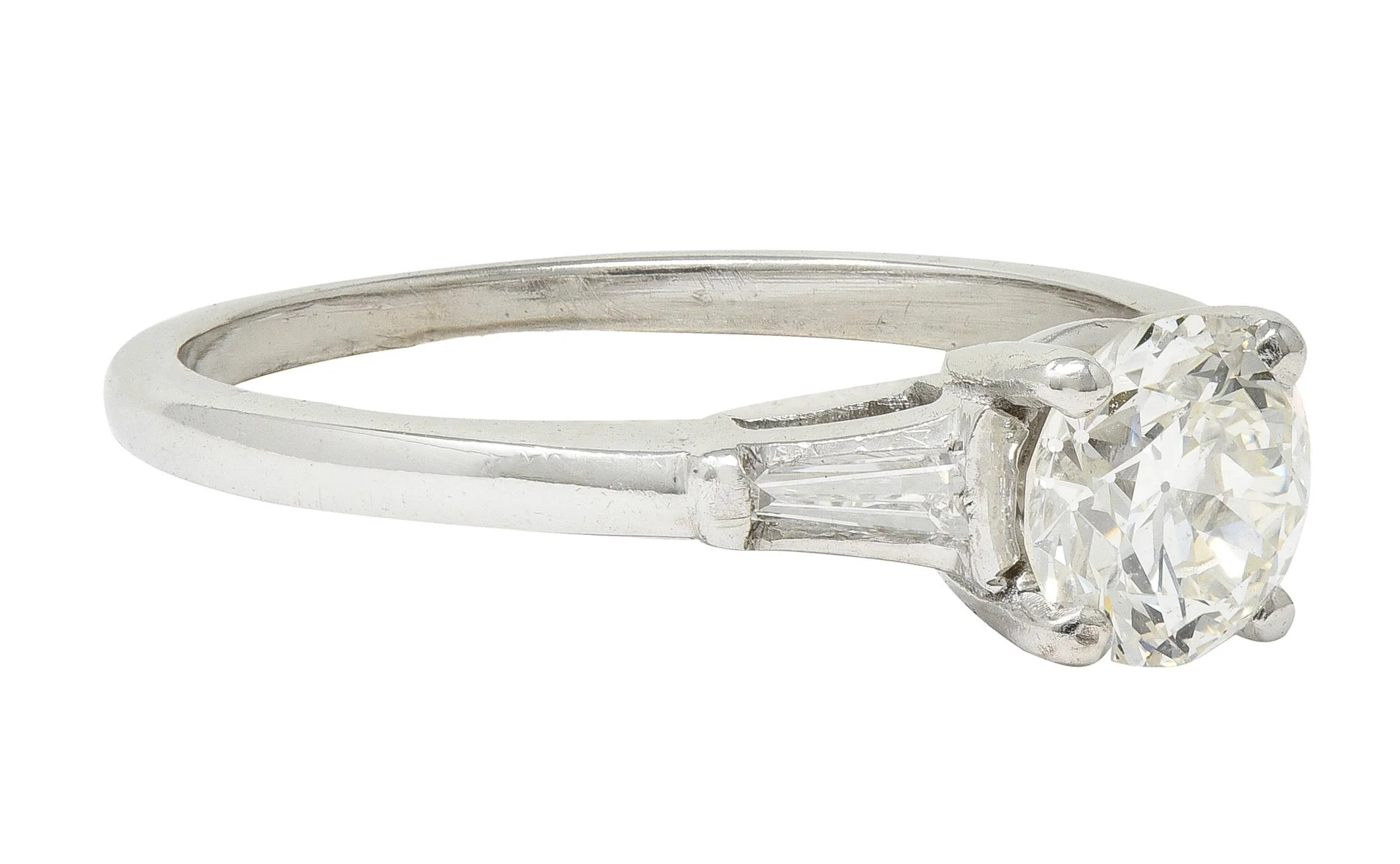 Mid-Century 0.89 CTW Old European Diamond 14 Karat White Gold Vintage Engagement Ring - Image 2