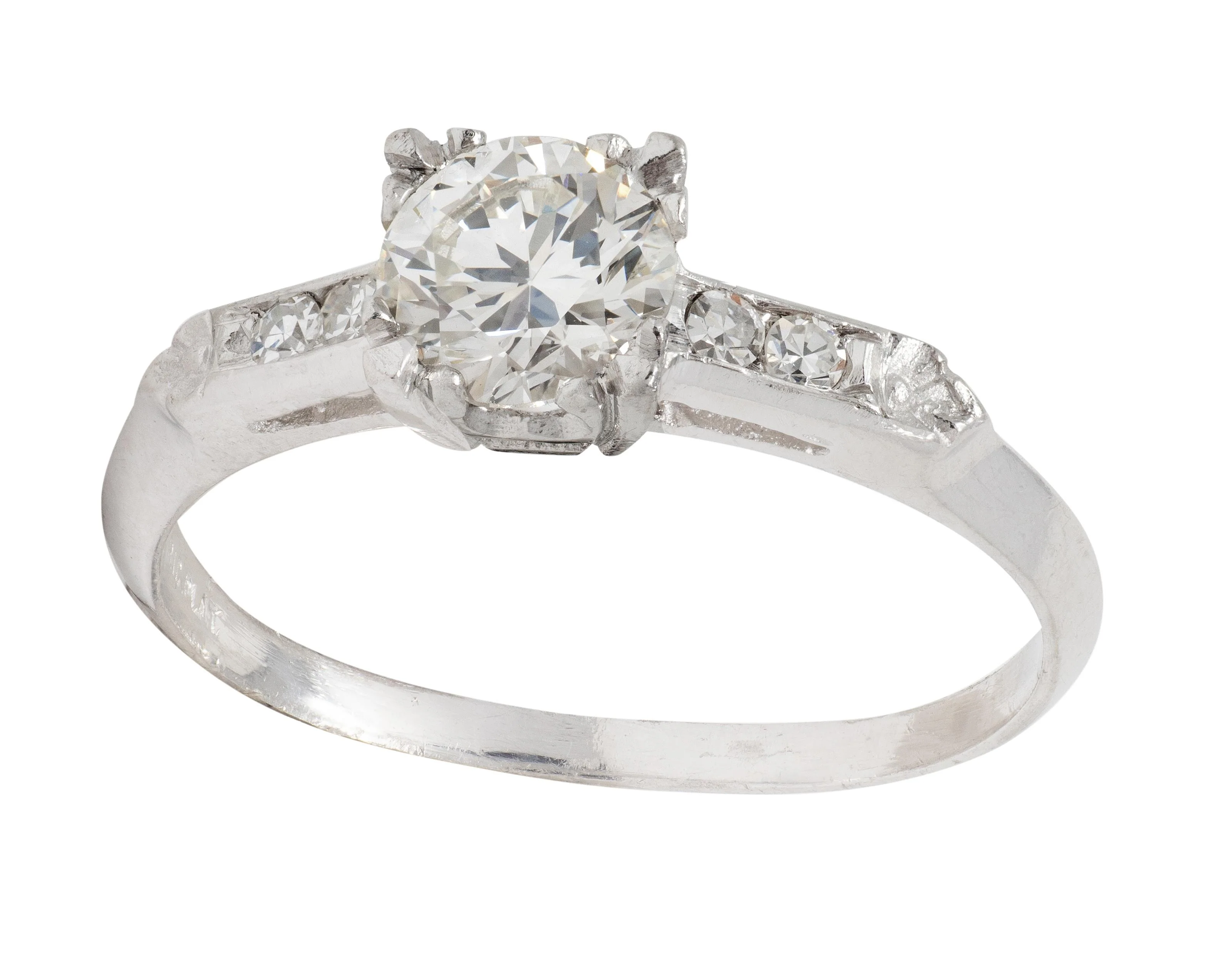 Mid-Century 0.94 CTW Transitional Cut Diamond Platinum Vintage Knife Edge Engagement Ring - Image 10