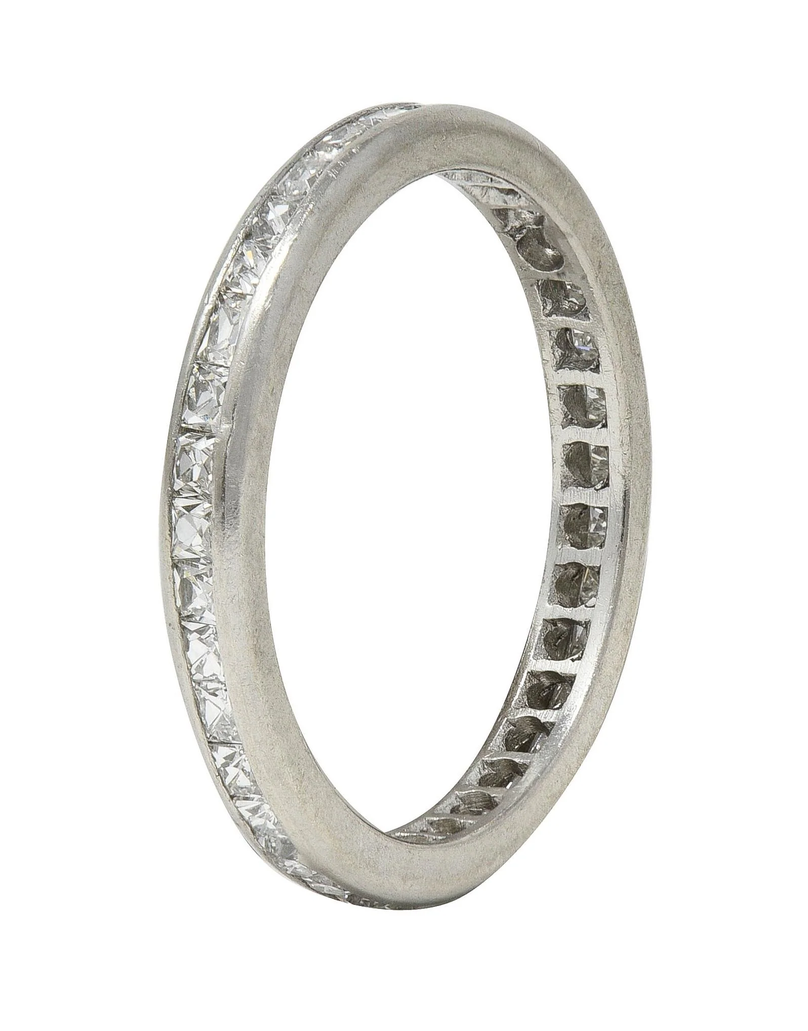 Mid-Century 1.05 CTW French Cut Diamond Platinum Vintage Eternity Wedding Band Ring - Image 2