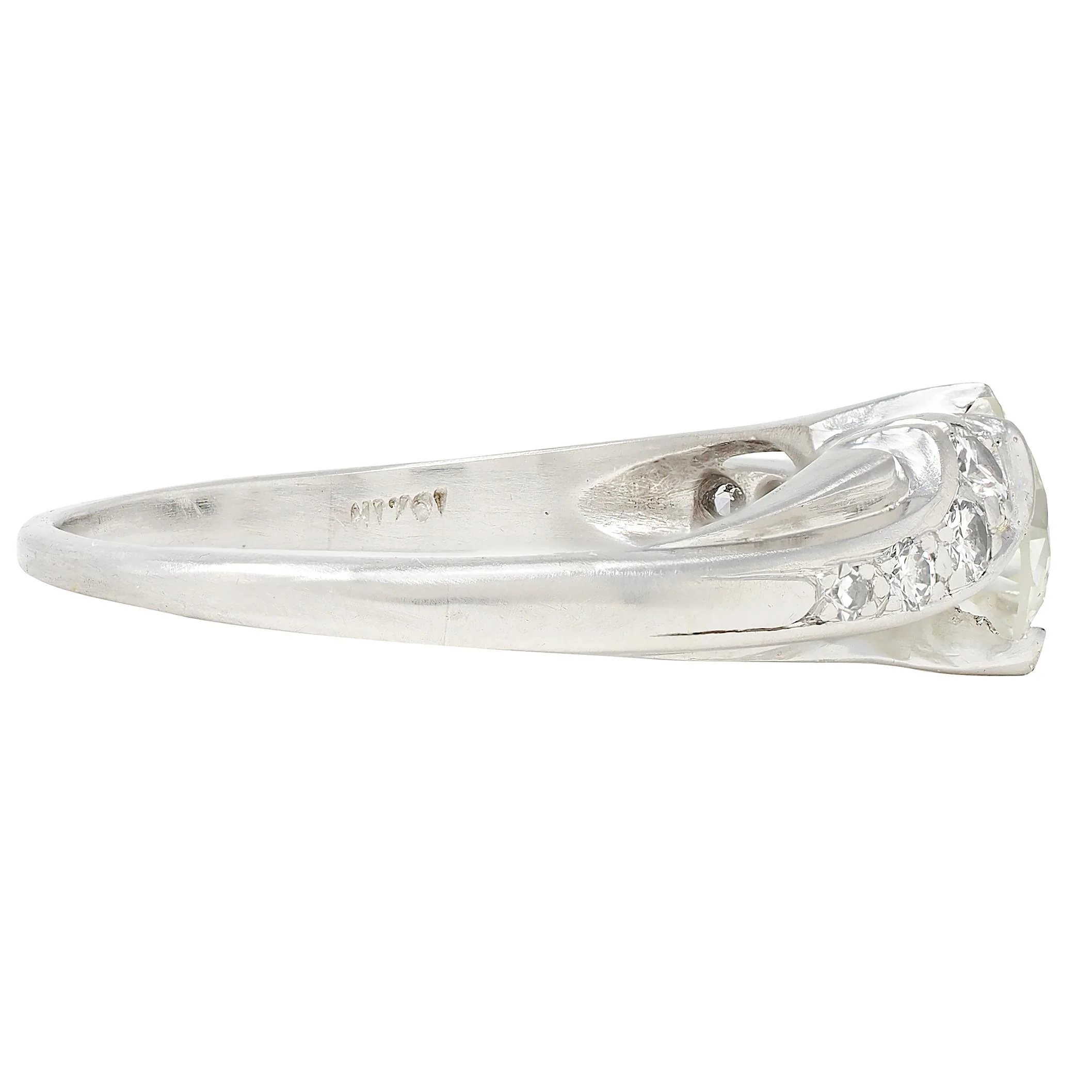 Mid-Century 1.08 CTW Diamond Platinum Vintage Bypass Engagement Ring - Image 2