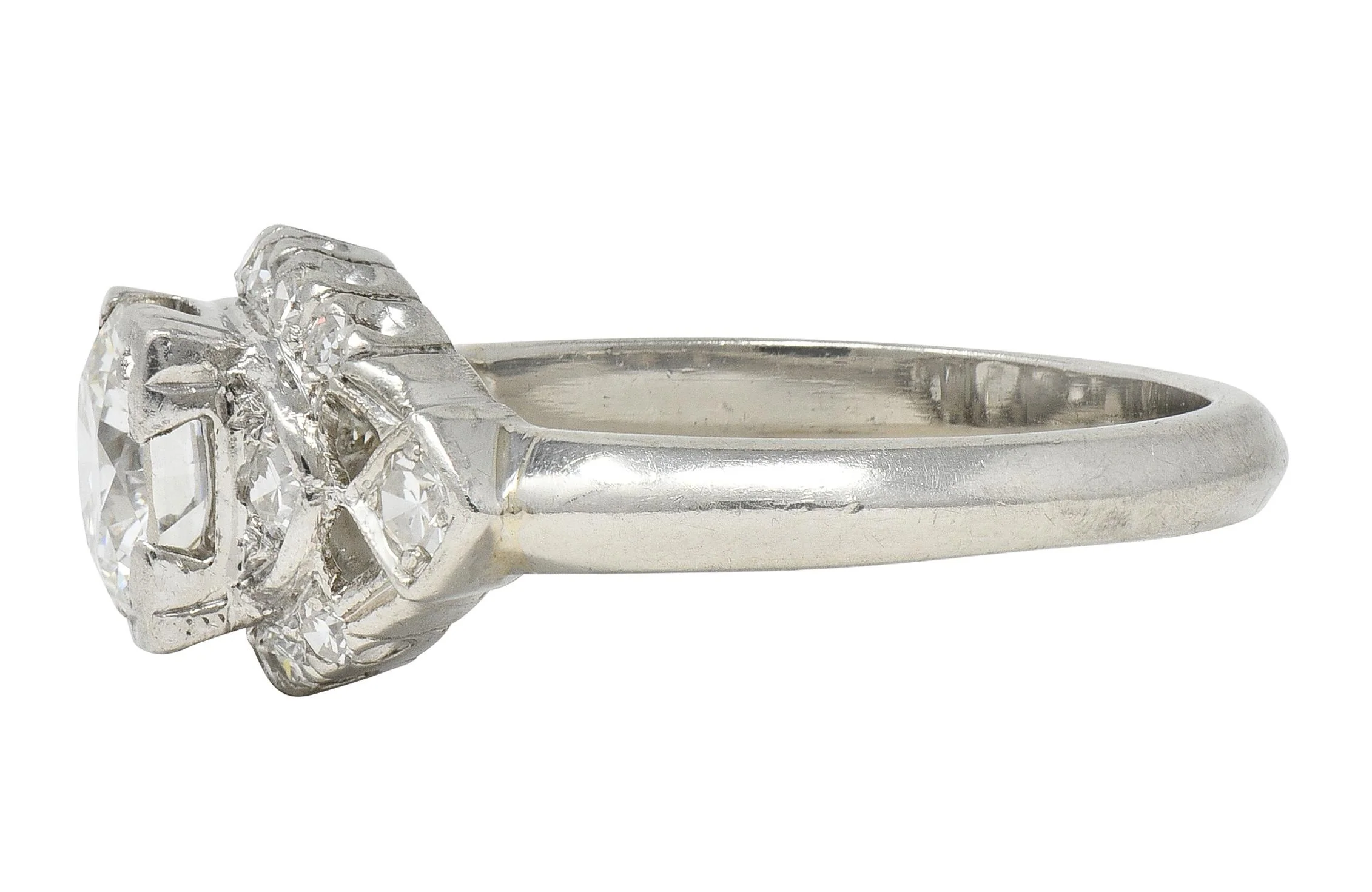 Mid-Century 1.24 CTW Diamond Platinum Vintage Cluster Engagement Ring - Image 4