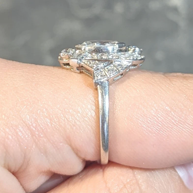 Mid-Century 1.26 CTW Diamond Platinum Swirling Marquise Vintage Dinner Ring - Image 14