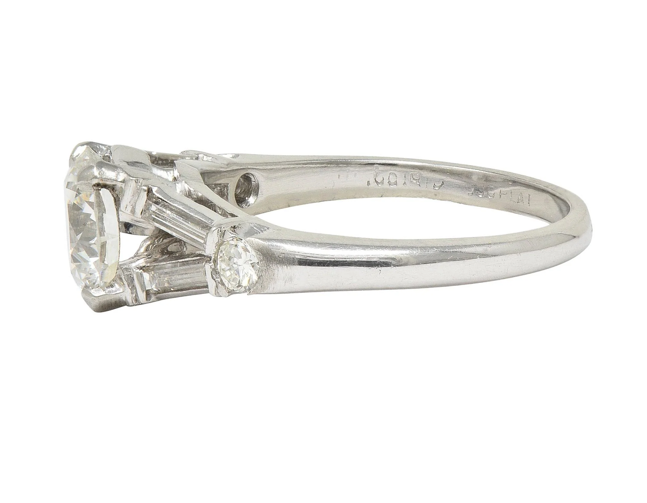 Mid-Century 1.35 CTW Transitional Diamond Platinum Vintage Engagement Ring GIA - Image 5