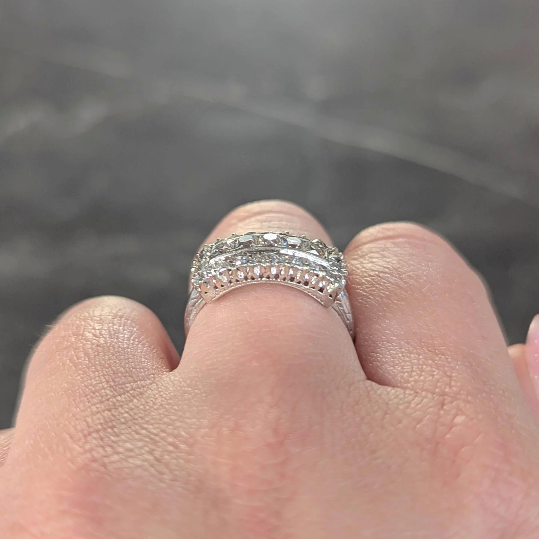 Mid-Century 1.41 CTW French Cut Diamond Platinum Vintage Band Ring - Image 13