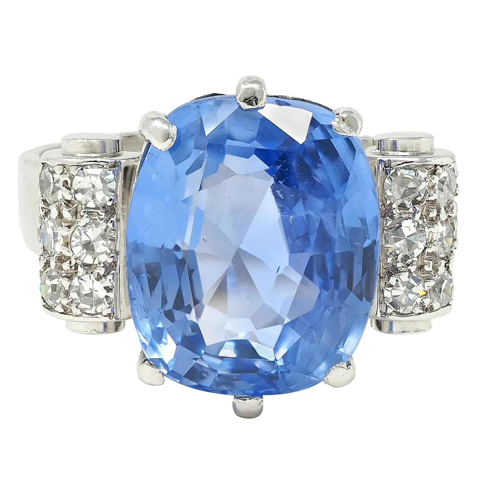 Mid-Century 10.04 CTW No Heat Ceylon Sapphire Diamond Platinum Vintage Cocktail Ring GIA