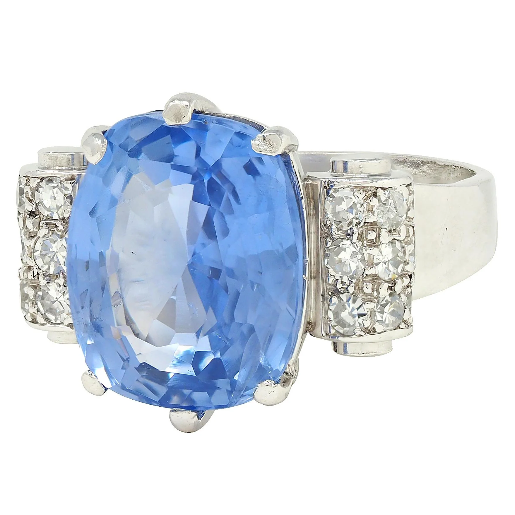 Mid-Century 10.04 CTW No Heat Ceylon Sapphire Diamond Platinum Vintage Cocktail Ring GIA - Image 6