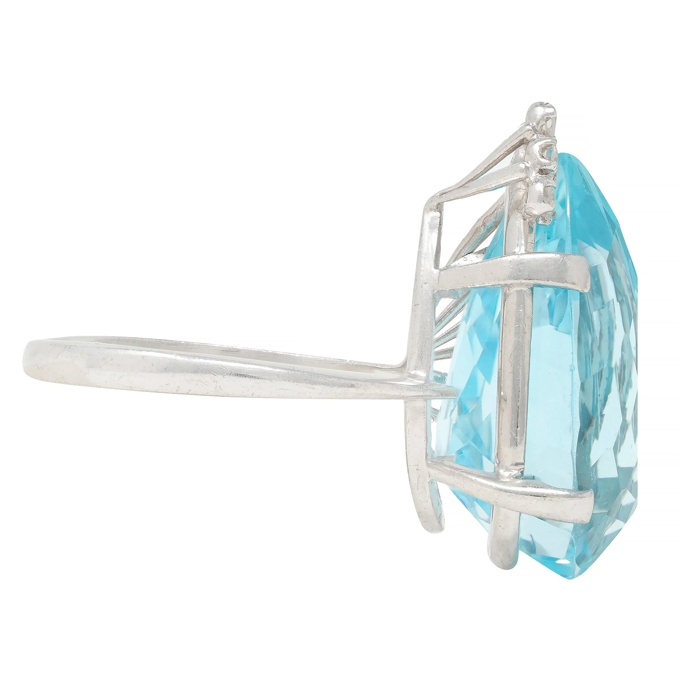 Mid-Century 12.00 CTW Pear Cut Aquamarine Diamond 18 Karat White Gold Vintage Cocktail Ring - Image 3