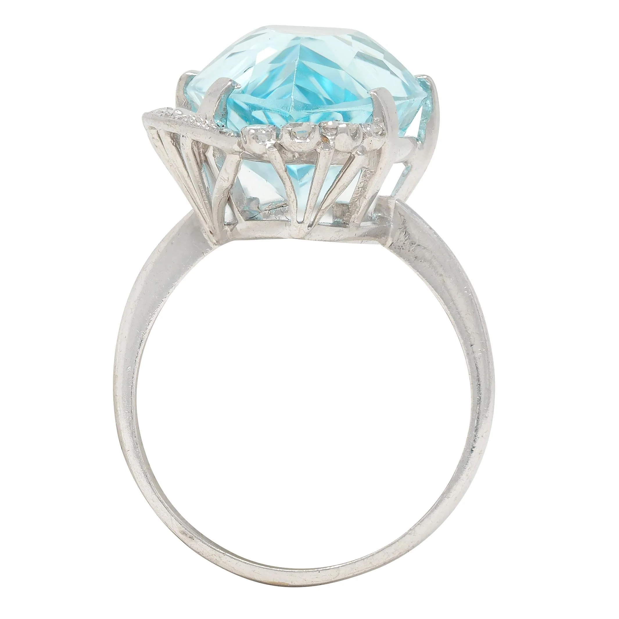 Mid-Century 12.00 CTW Pear Cut Aquamarine Diamond 18 Karat White Gold Vintage Cocktail Ring - Image 9