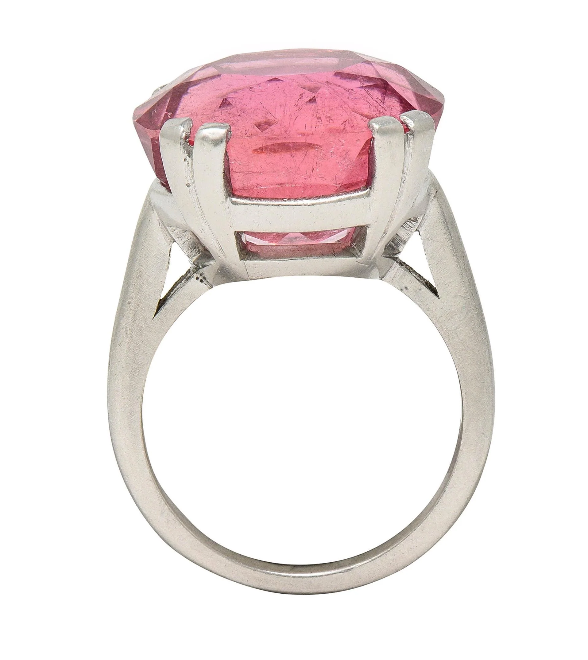 Mid-Century 18.81 CTW Pink Tourmaline Platinum Vintage Cocktail Ring - Image 10