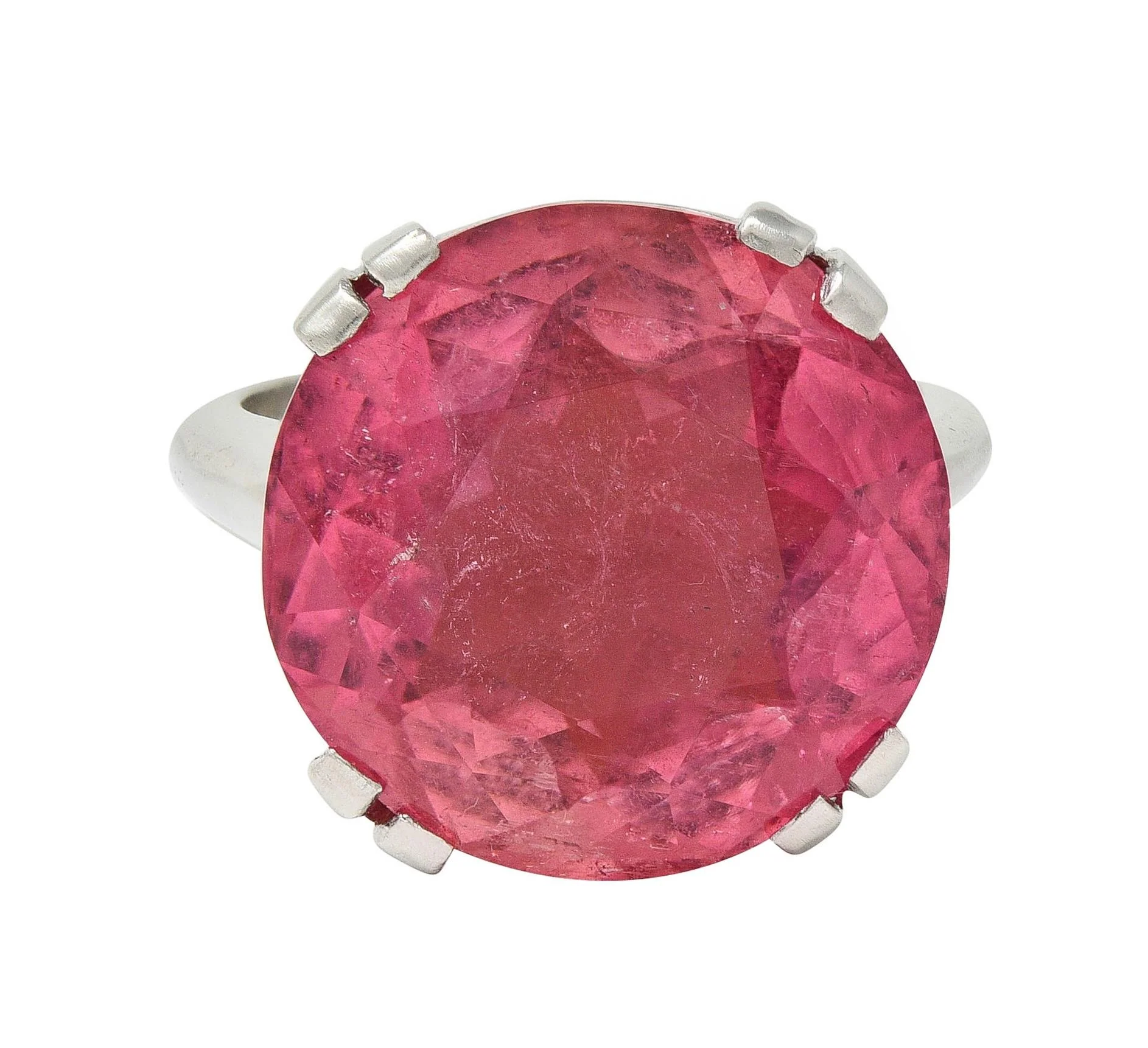 Mid-Century 18.81 CTW Pink Tourmaline Platinum Vintage Cocktail Ring - Image 11