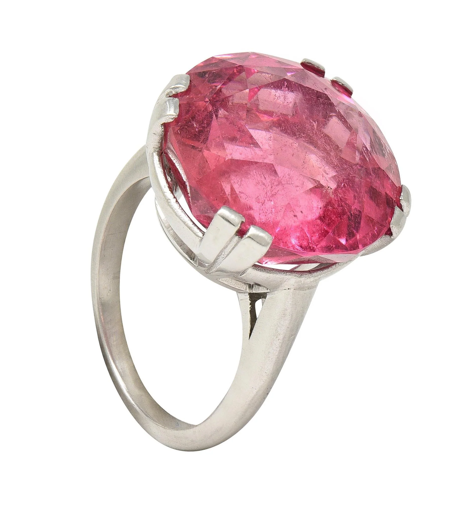 Mid-Century 18.81 CTW Pink Tourmaline Platinum Vintage Cocktail Ring - Image 12