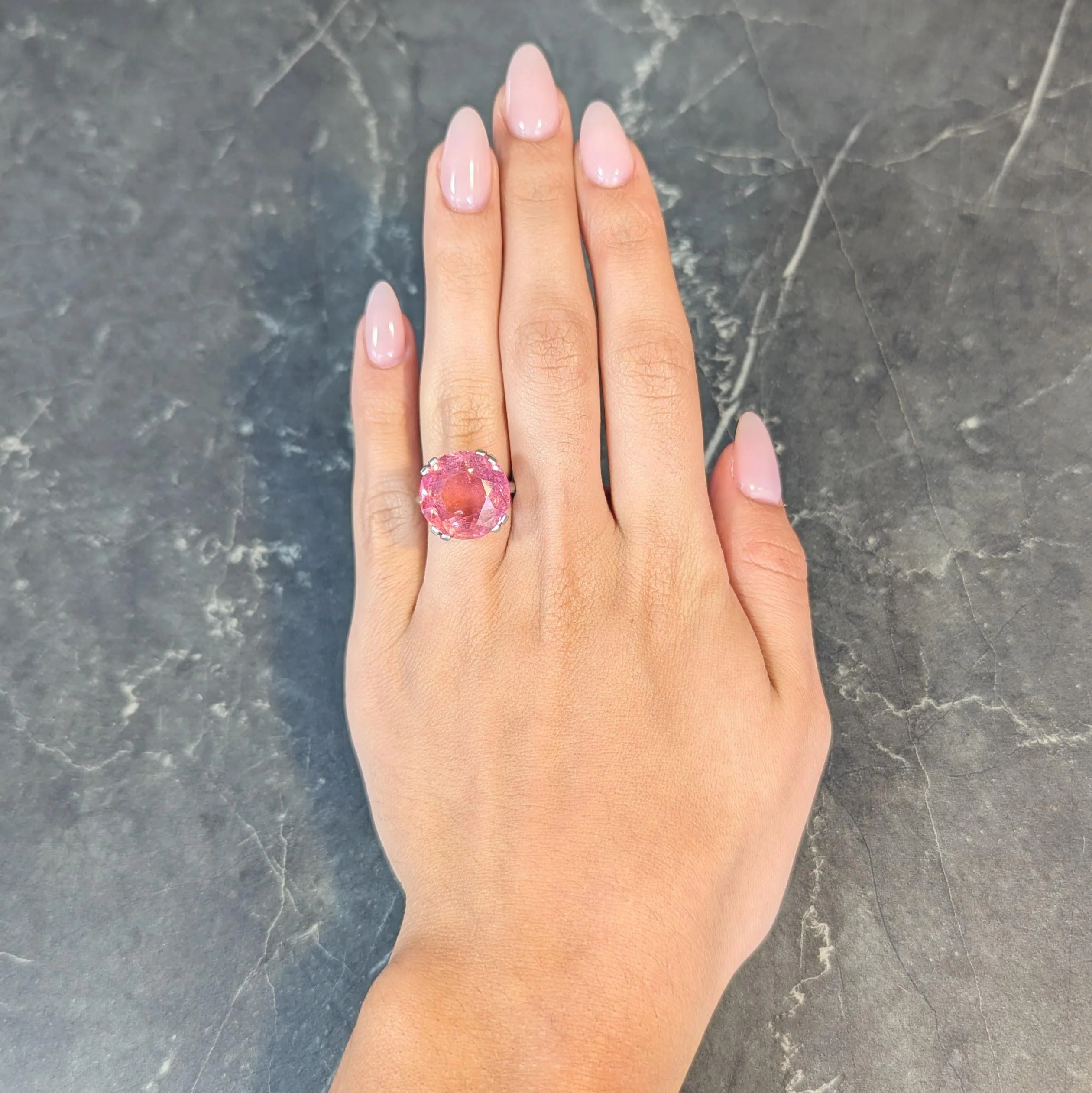 Mid-Century 18.81 CTW Pink Tourmaline Platinum Vintage Cocktail Ring - Image 13