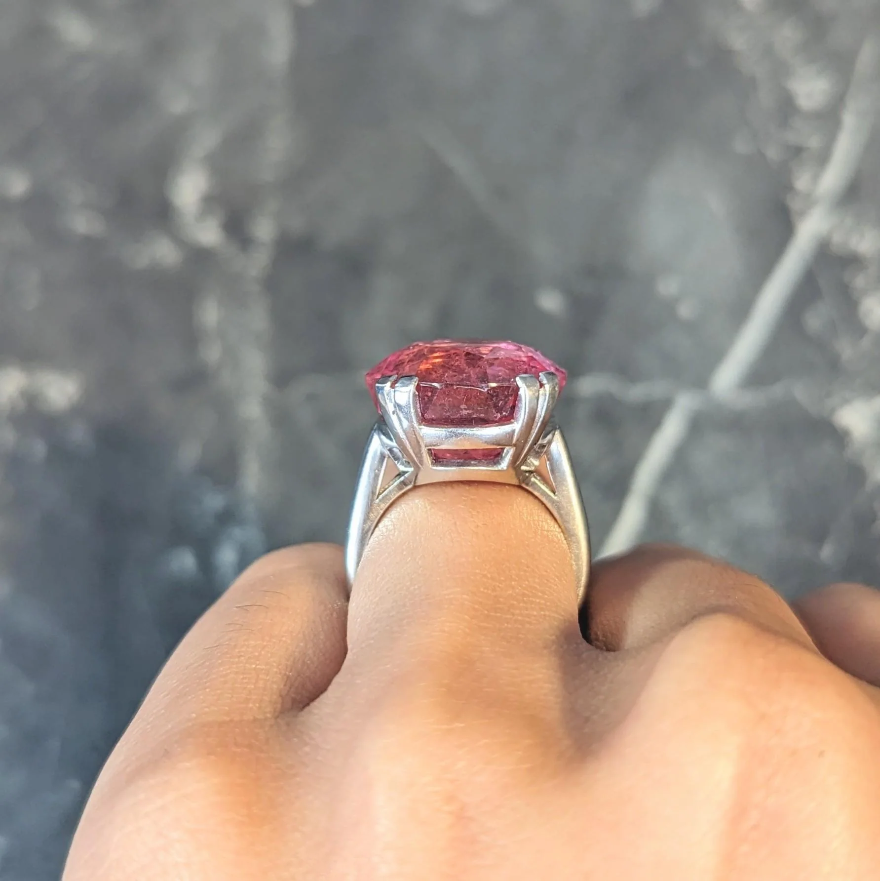 Mid-Century 18.81 CTW Pink Tourmaline Platinum Vintage Cocktail Ring - Image 14