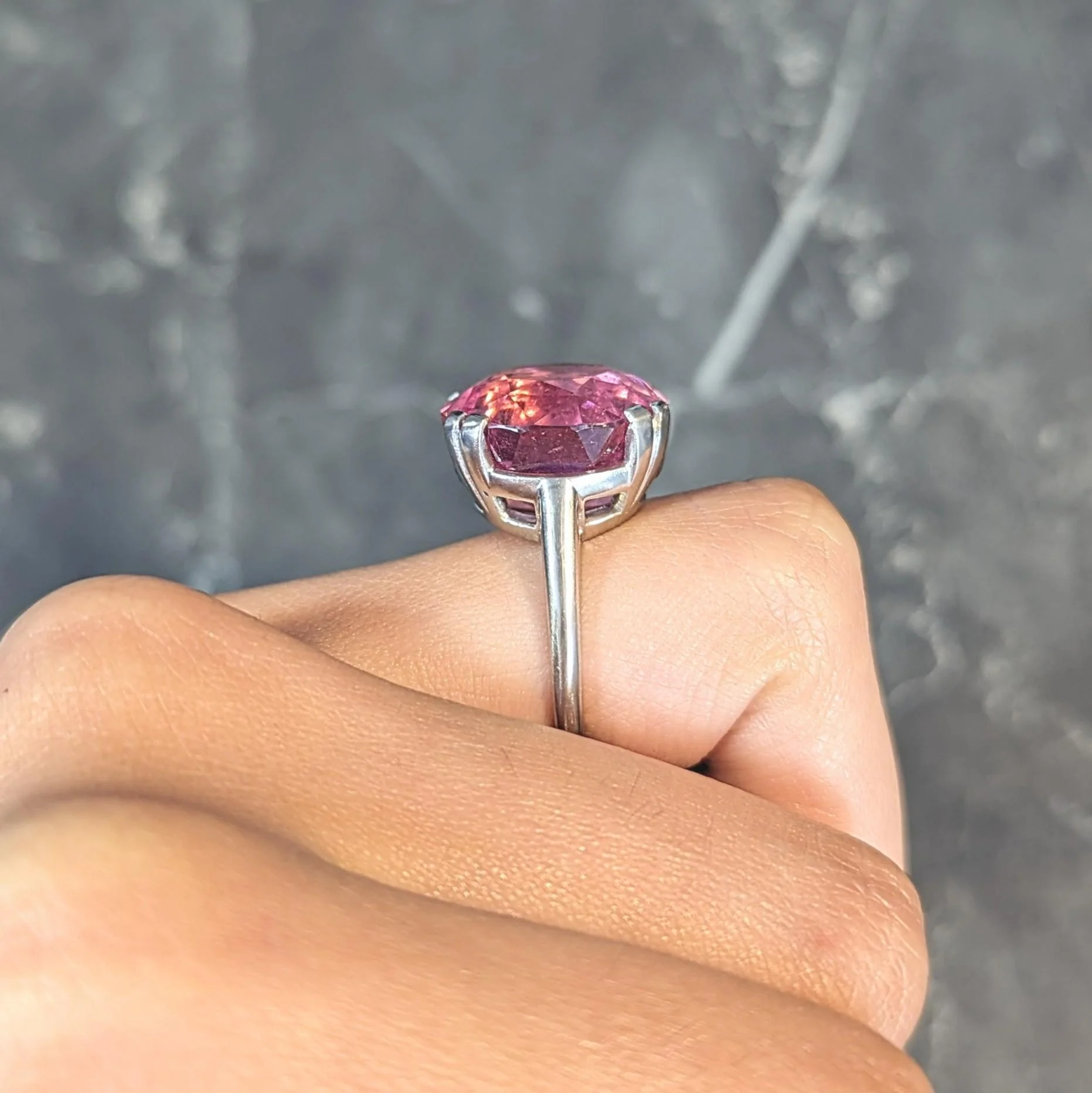 Mid-Century 18.81 CTW Pink Tourmaline Platinum Vintage Cocktail Ring - Image 15