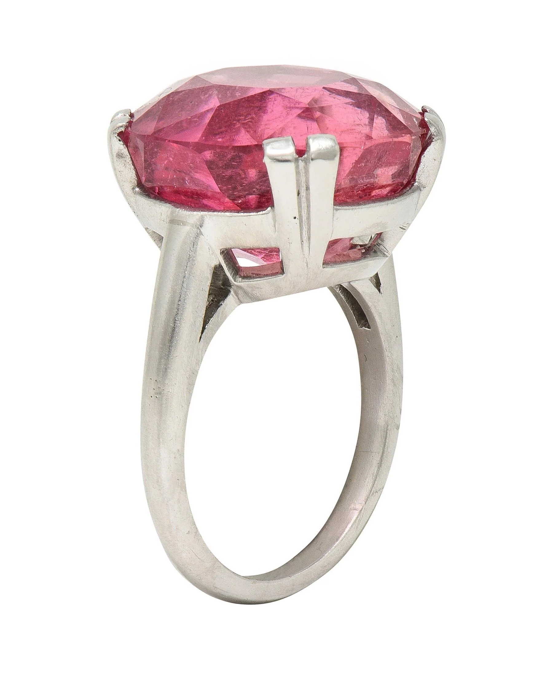 Mid-Century 18.81 CTW Pink Tourmaline Platinum Vintage Cocktail Ring - Image 3