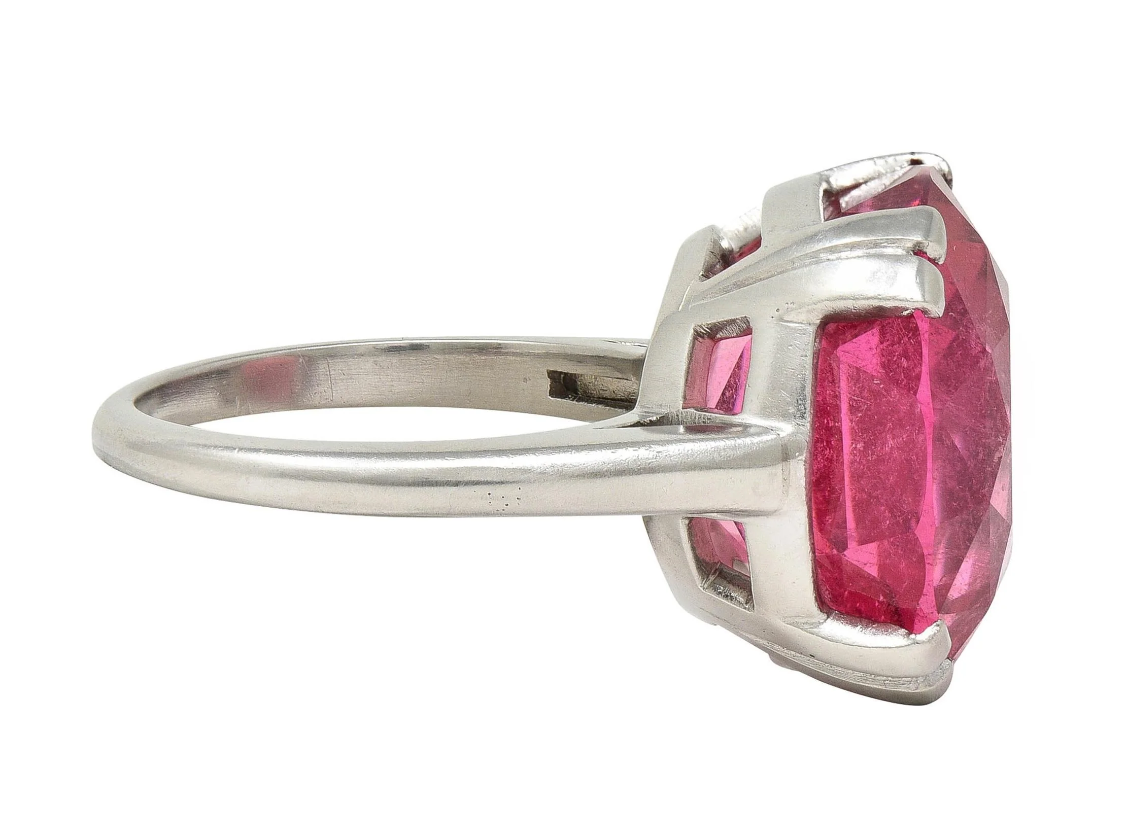 Mid-Century 18.81 CTW Pink Tourmaline Platinum Vintage Cocktail Ring - Image 4