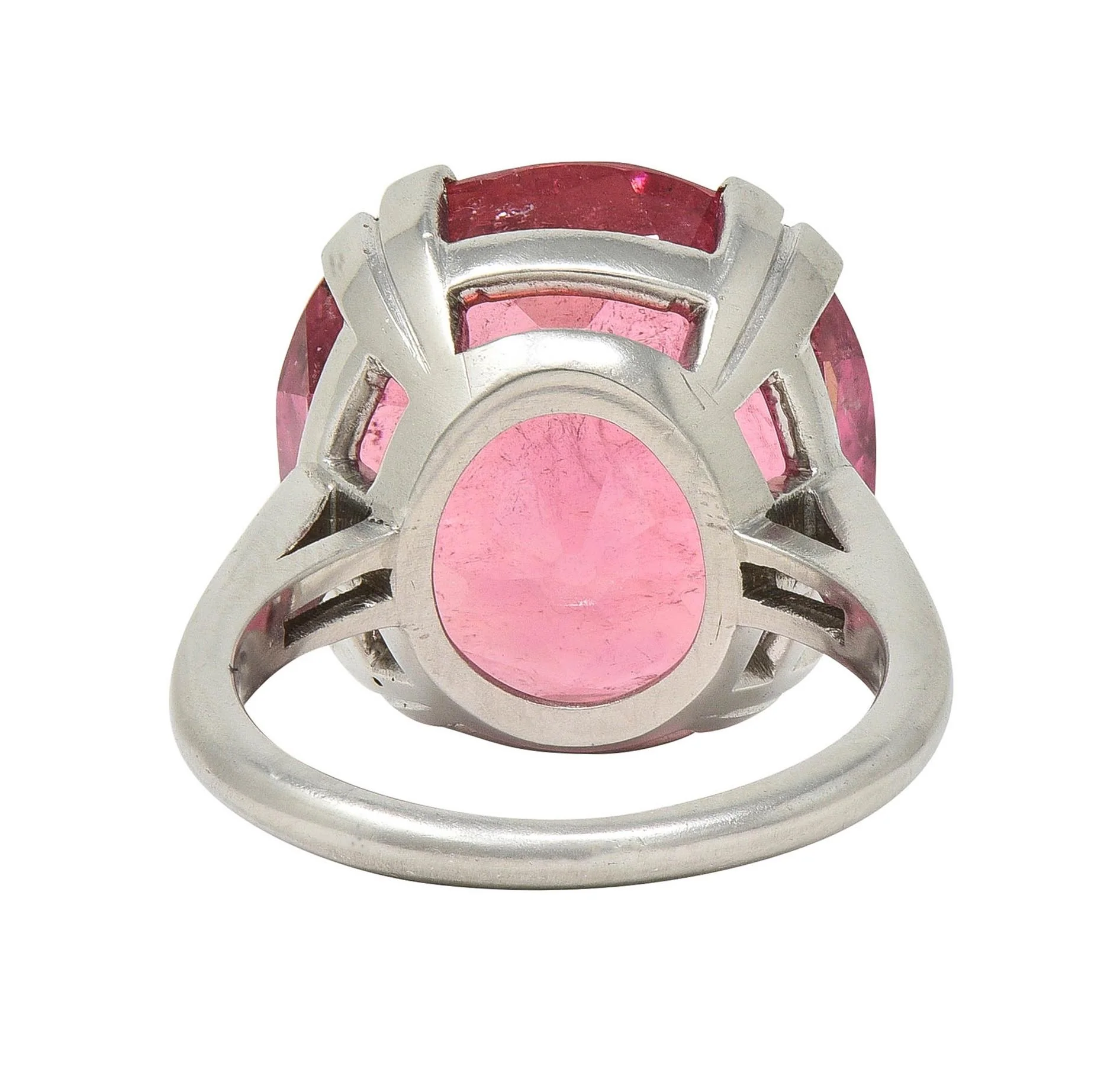 Mid-Century 18.81 CTW Pink Tourmaline Platinum Vintage Cocktail Ring - Image 5