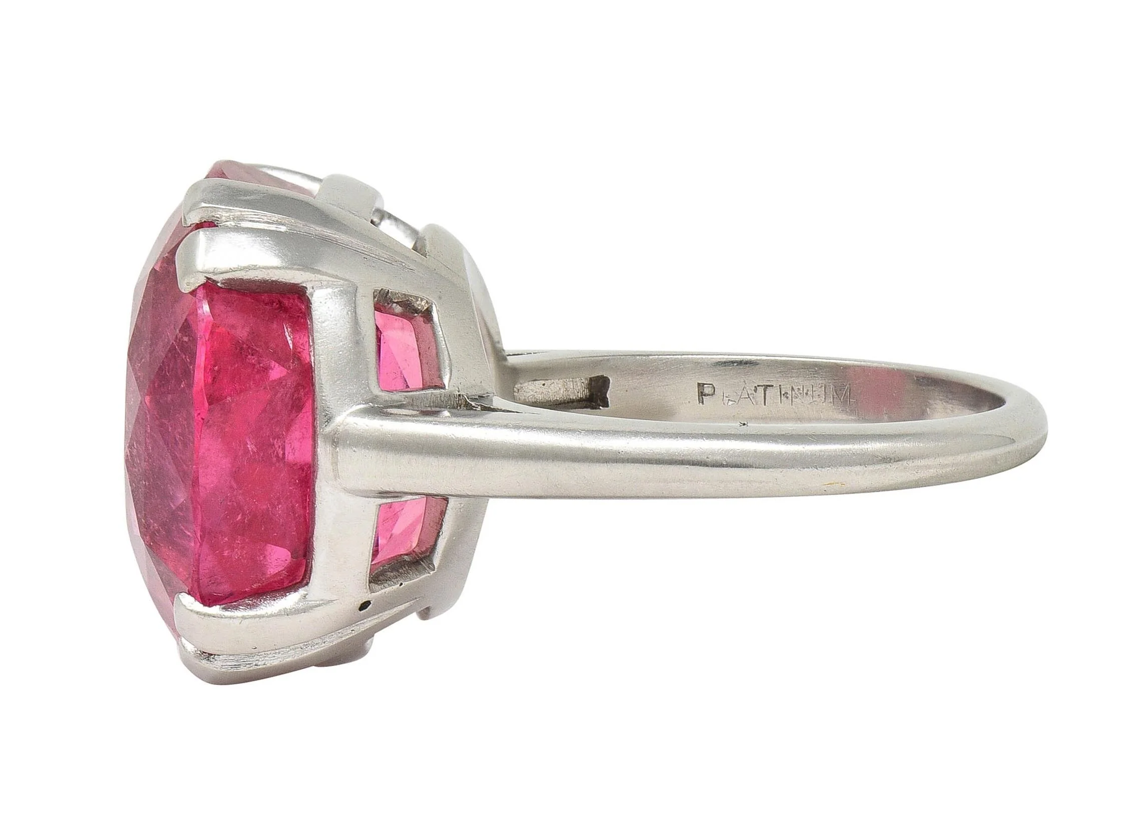 Mid-Century 18.81 CTW Pink Tourmaline Platinum Vintage Cocktail Ring - Image 6