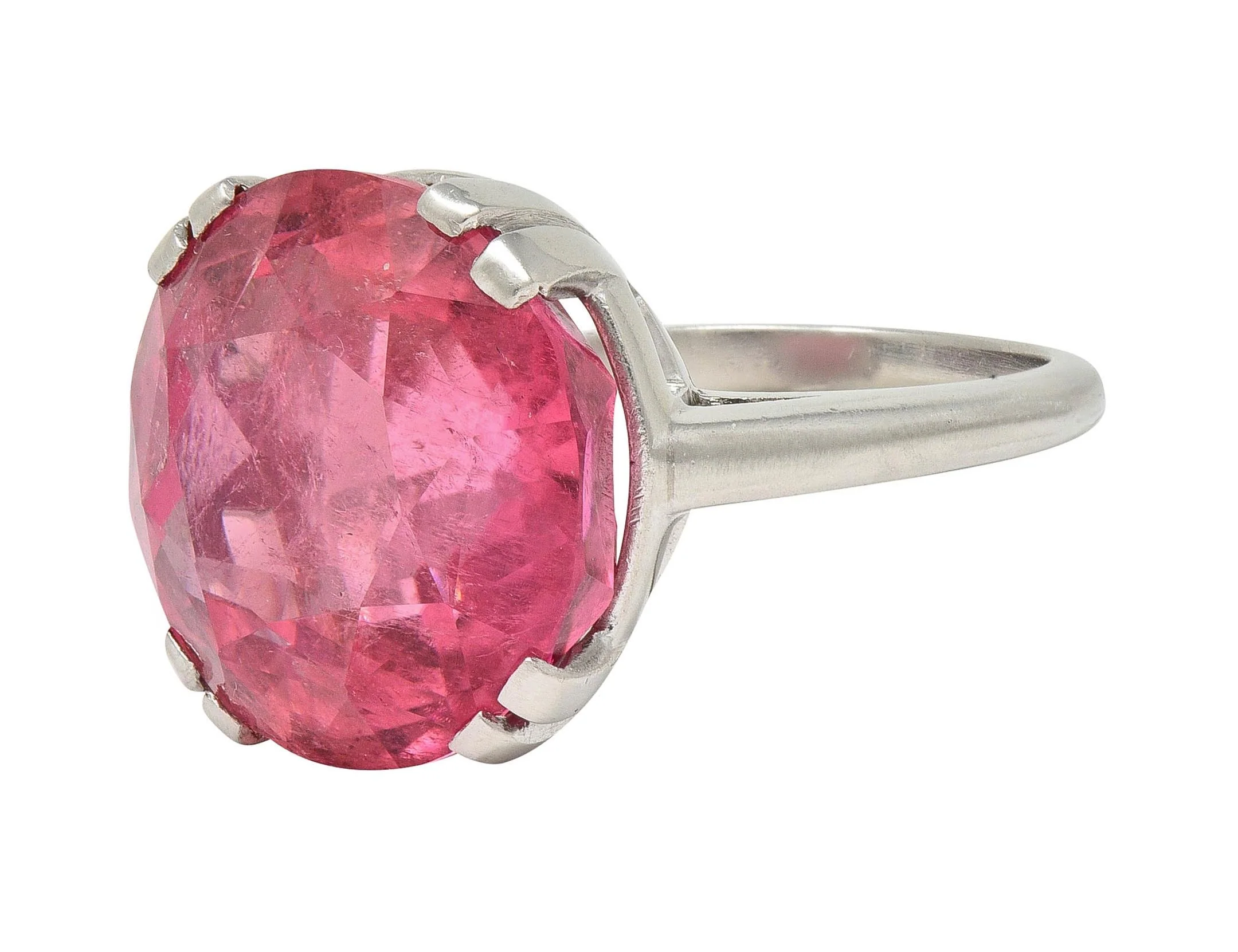 Mid-Century 18.81 CTW Pink Tourmaline Platinum Vintage Cocktail Ring - Image 7