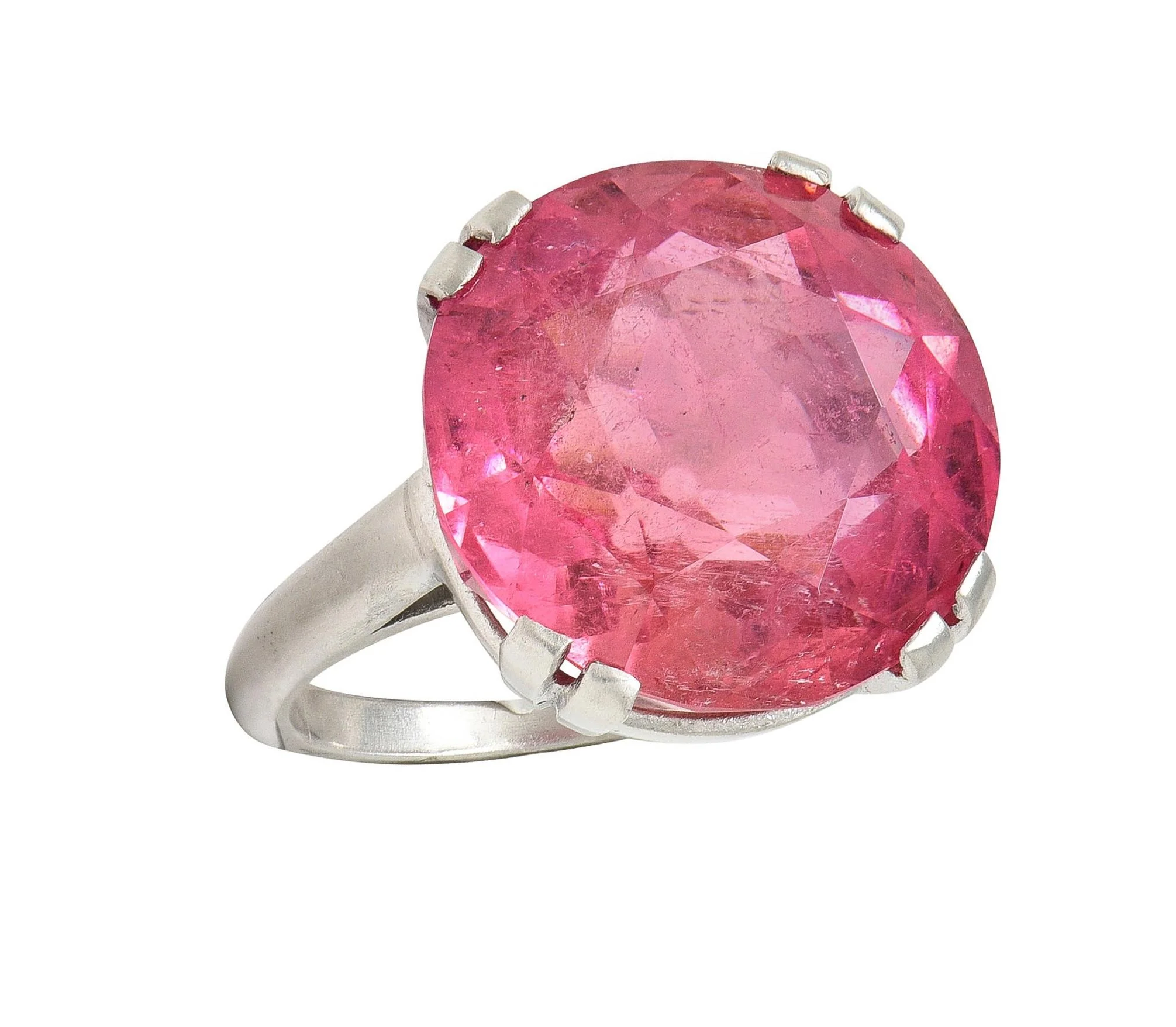 Mid-Century 18.81 CTW Pink Tourmaline Platinum Vintage Cocktail Ring - Image 9
