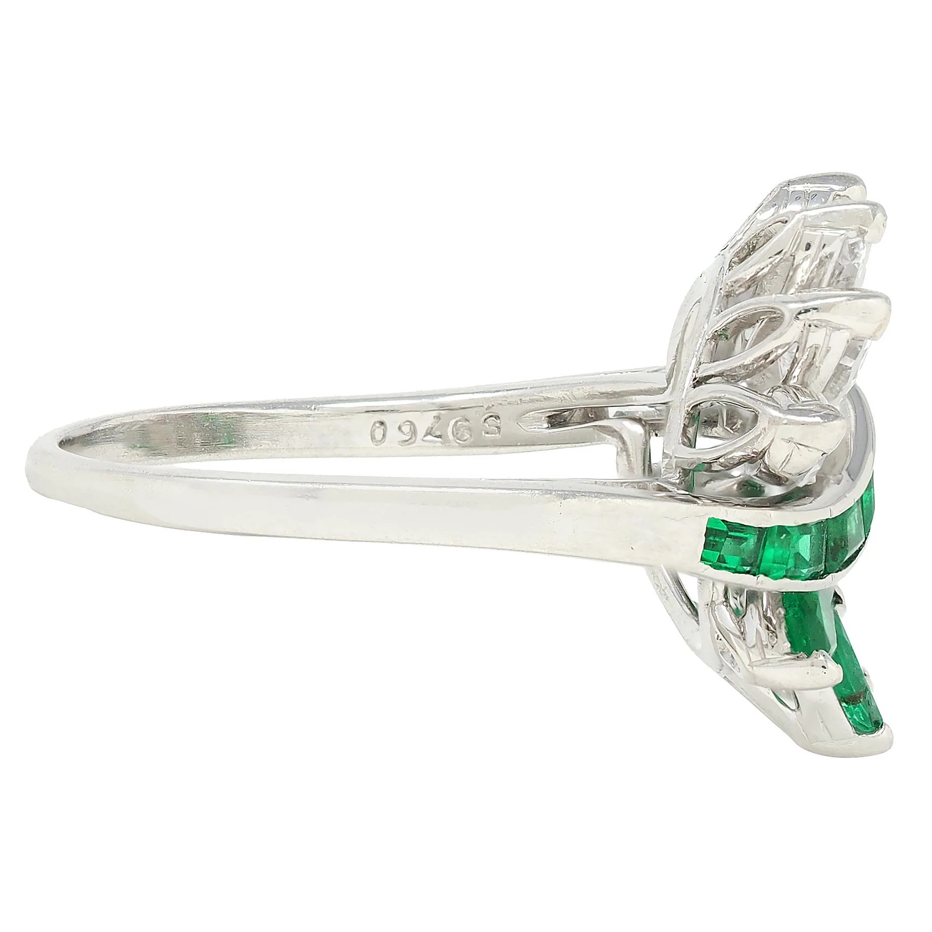 Mid-Century 2.16 CTW Emerald Diamond Platinum Vintage Fanning Bypass Ring - Image 2