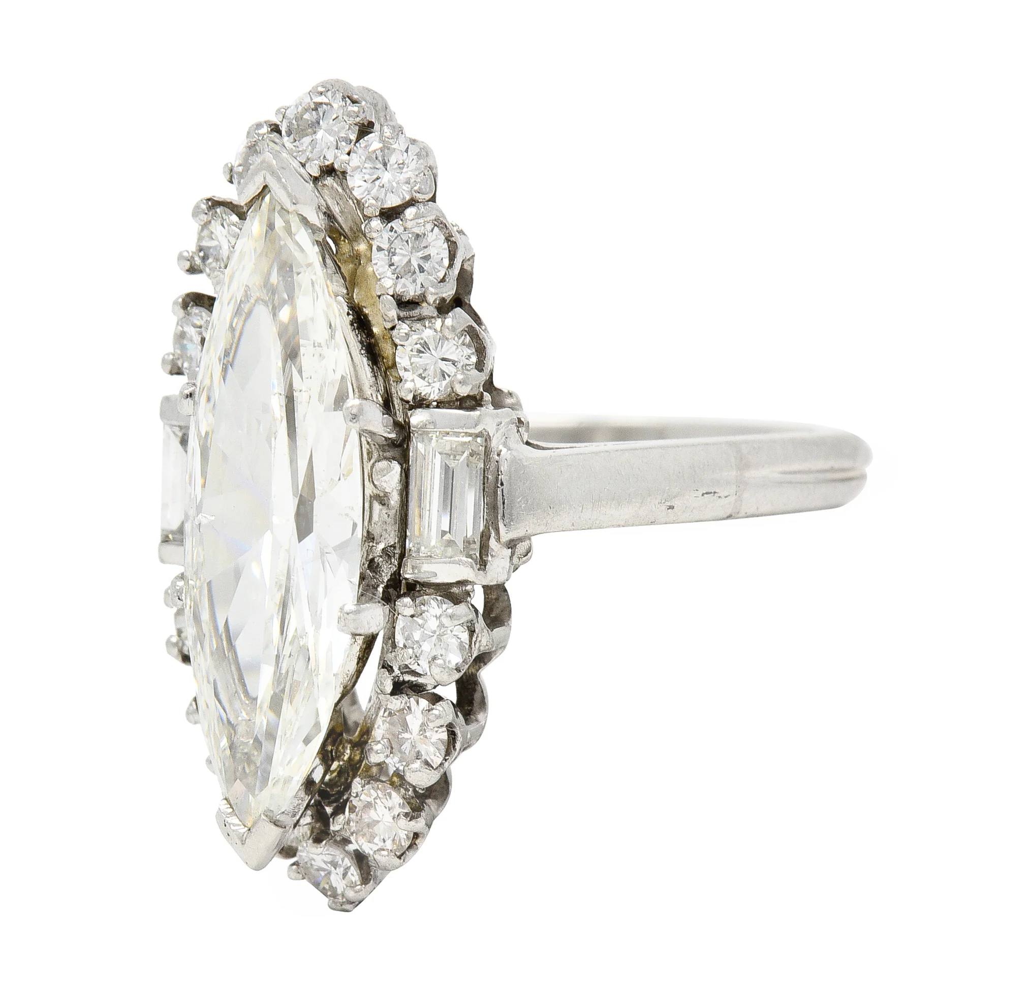Mid-Century 2.42 CTW Marquise Cut Diamond Platinum Halo Vintage Engagement Ring - Image 6