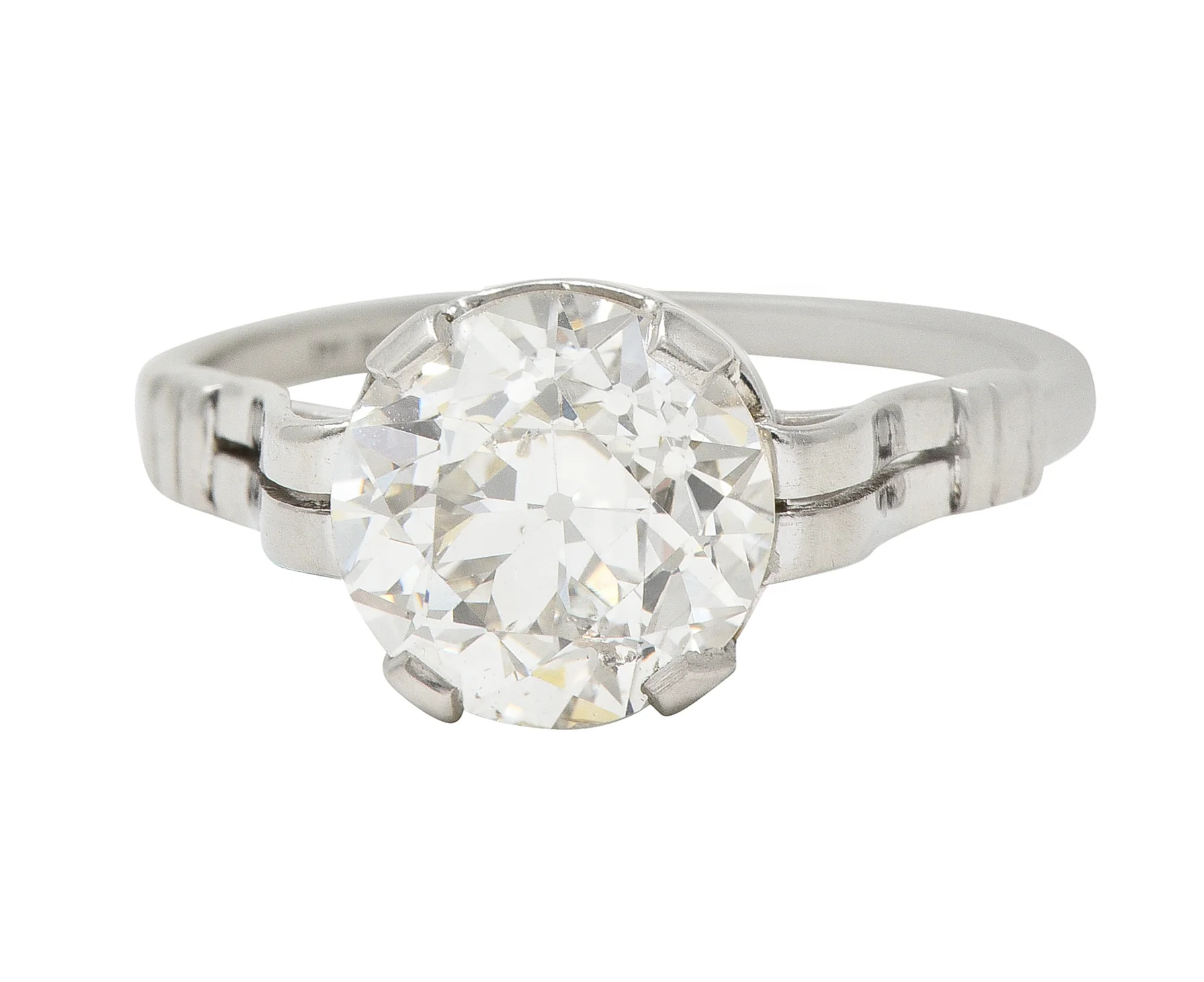 Mid-Century 2.84 CTW Old European Cut Diamond Platinum Ribbon Engagement Ring