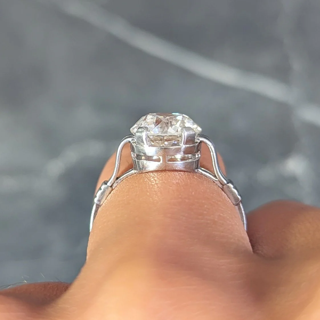 Mid-Century 2.84 CTW Old European Cut Diamond Platinum Ribbon Engagement Ring - Image 14