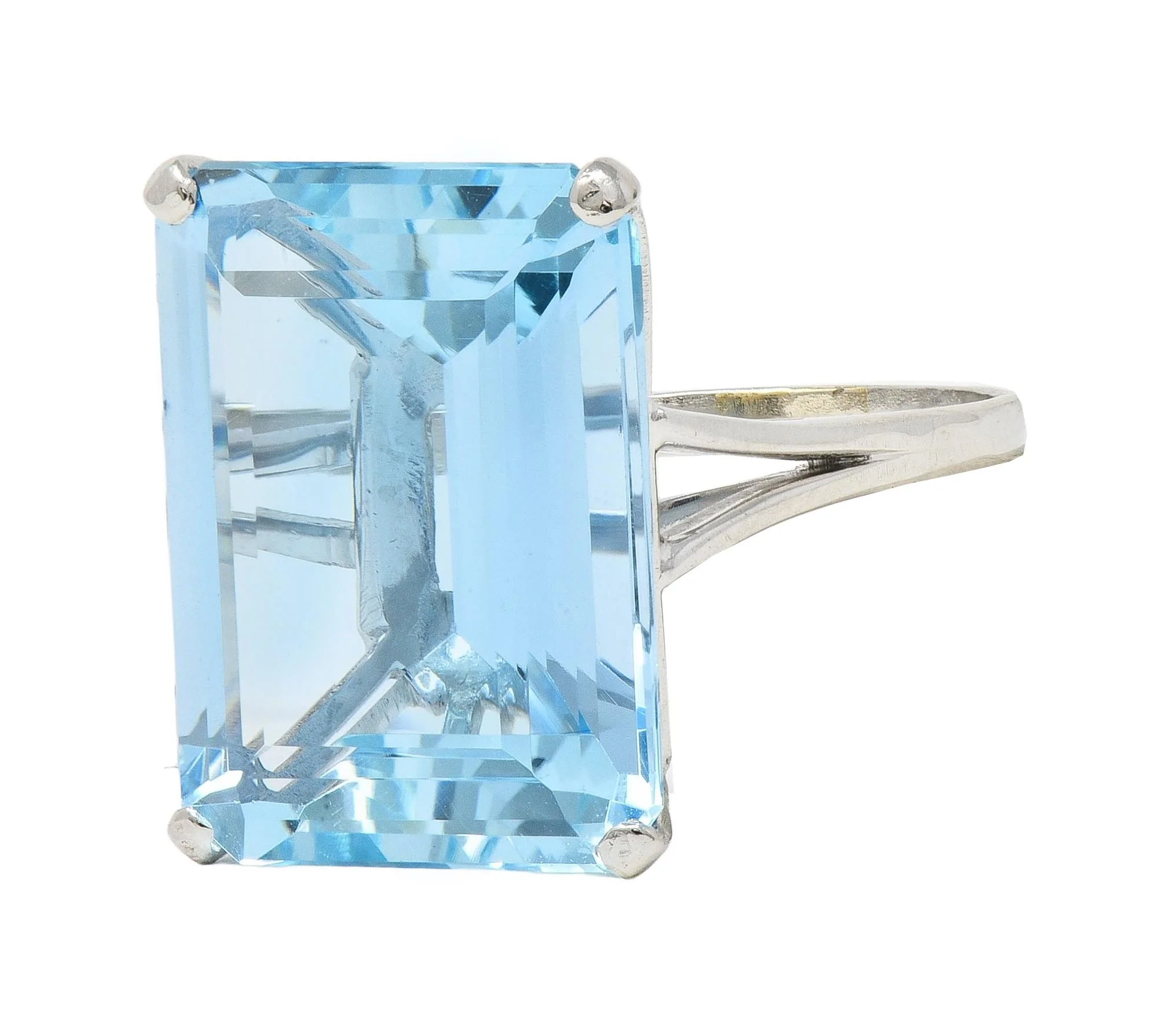 Mid-Century 20.65 CTW Aquamarine Platinum Vintage Cocktail Ring - Image 7