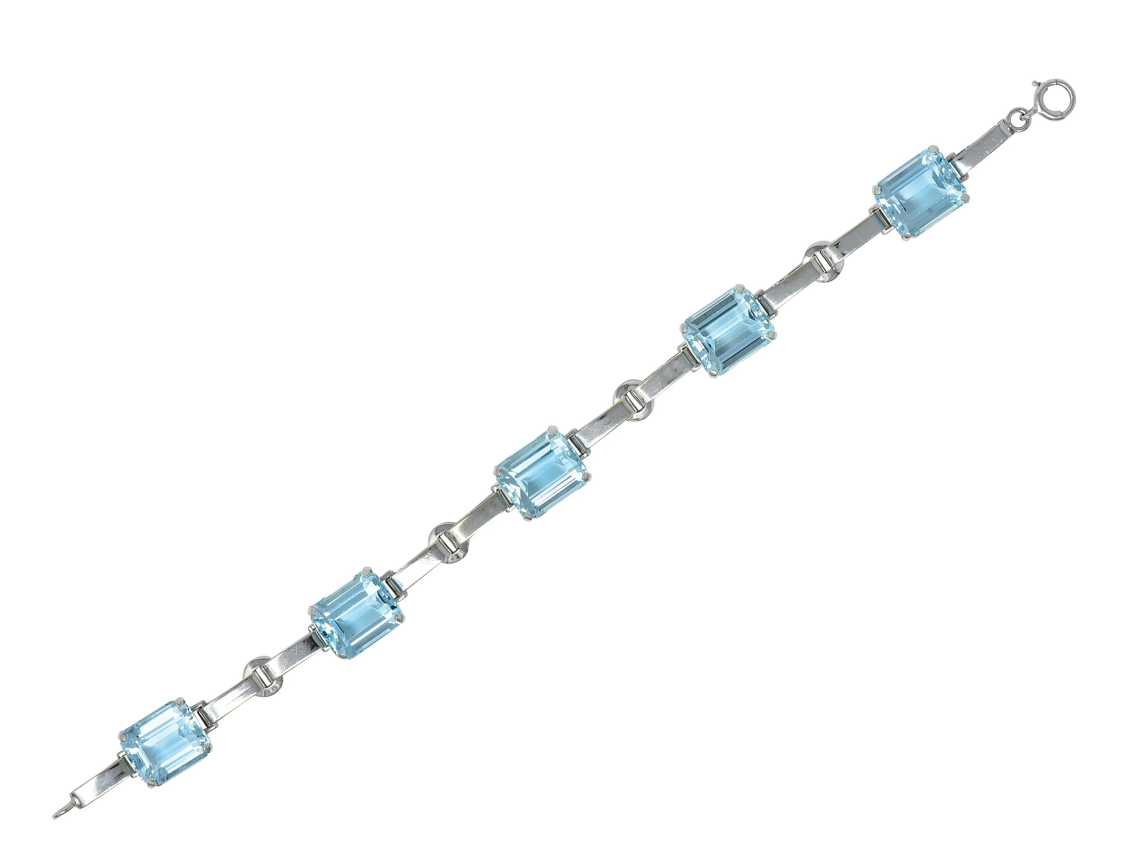 Mid-Century 27.50 CTW Aquamarine 14 Karat White Gold Vintage Link Bracelet - Image 2