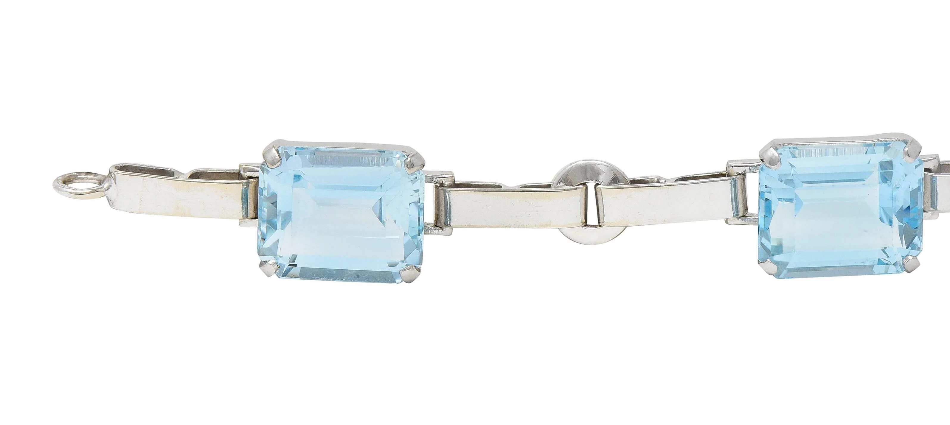 Mid-Century 27.50 CTW Aquamarine 14 Karat White Gold Vintage Link Bracelet - Image 4
