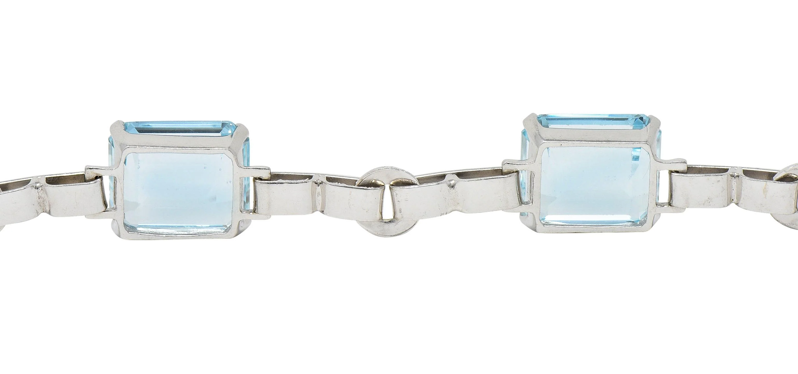 Mid-Century 27.50 CTW Aquamarine 14 Karat White Gold Vintage Link Bracelet - Image 9