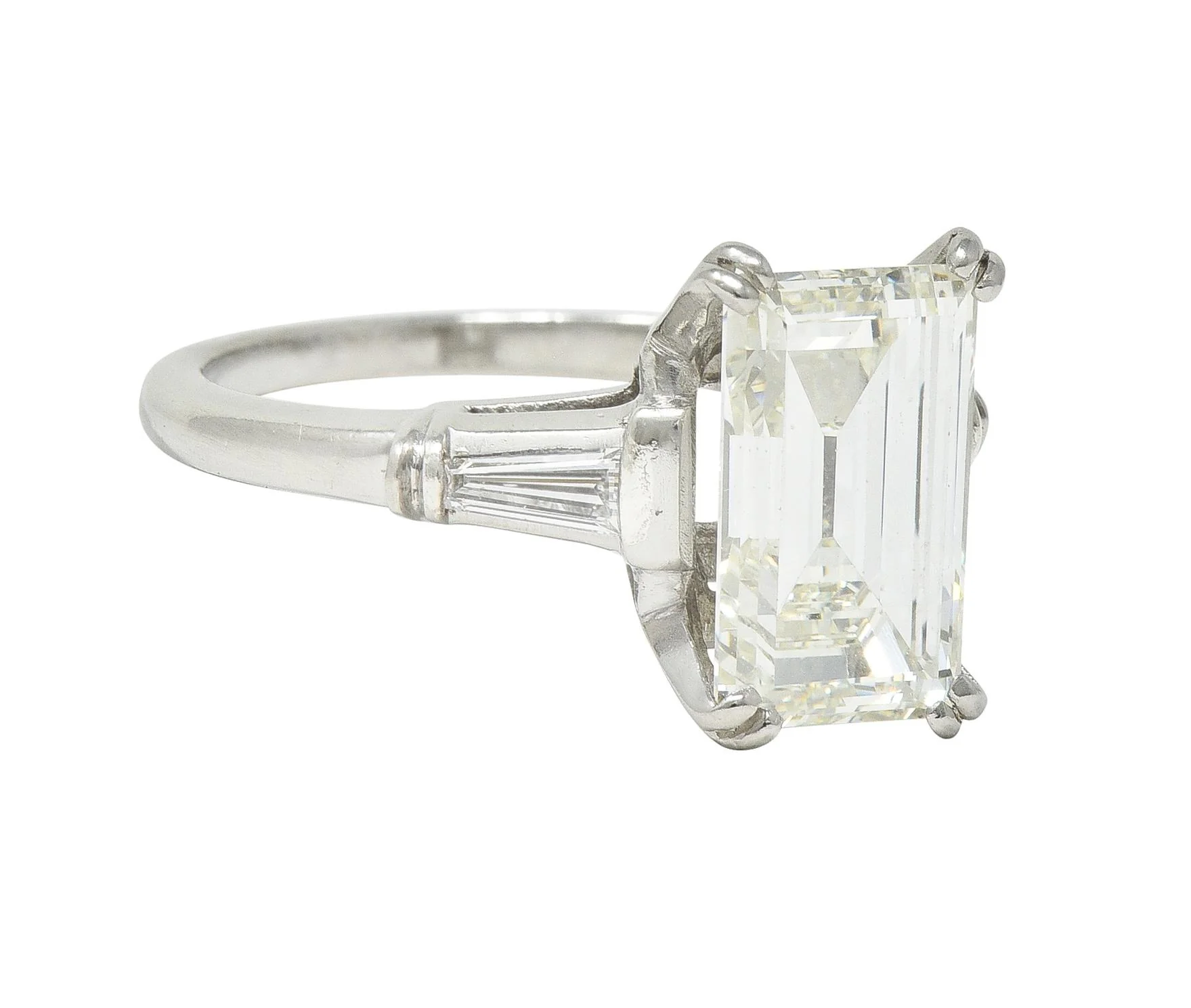 Mid-Century 3.26 CTW Step Cut Diamond Platinum Vintage Engagement Ring GIA - Image 2