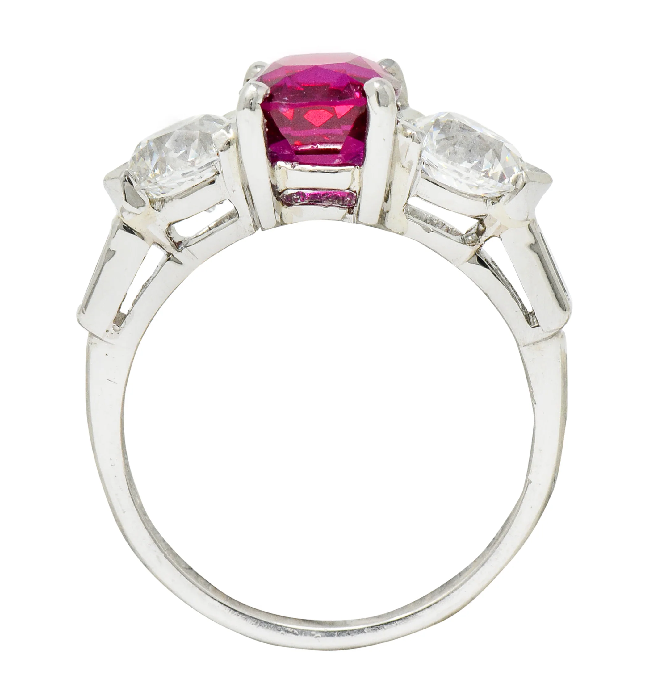 Mid-Century 4.06 CTW No Heat Burmese Ruby Diamond Platinum Three Stone Vintage Ring AGL - Image 7