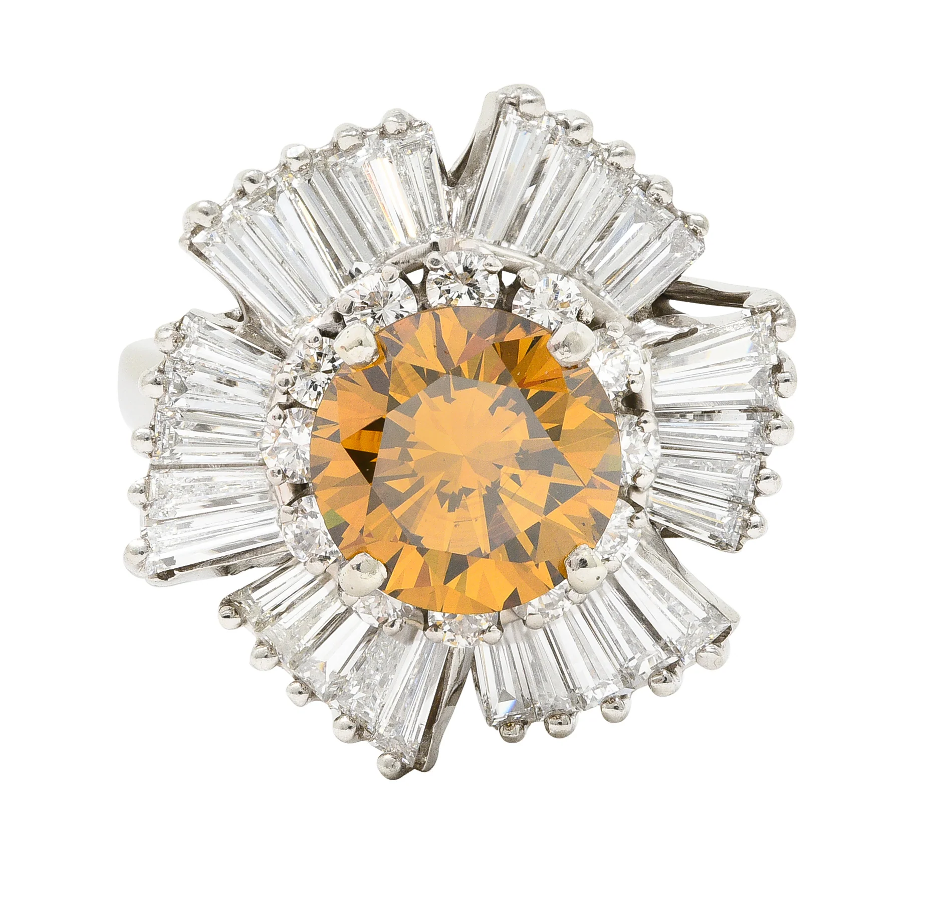 Mid-Century 4.08 CTW Fancy Yellowish Brown Diamond Platinum Ballerina Halo Vintage Convertible Pendant Ring