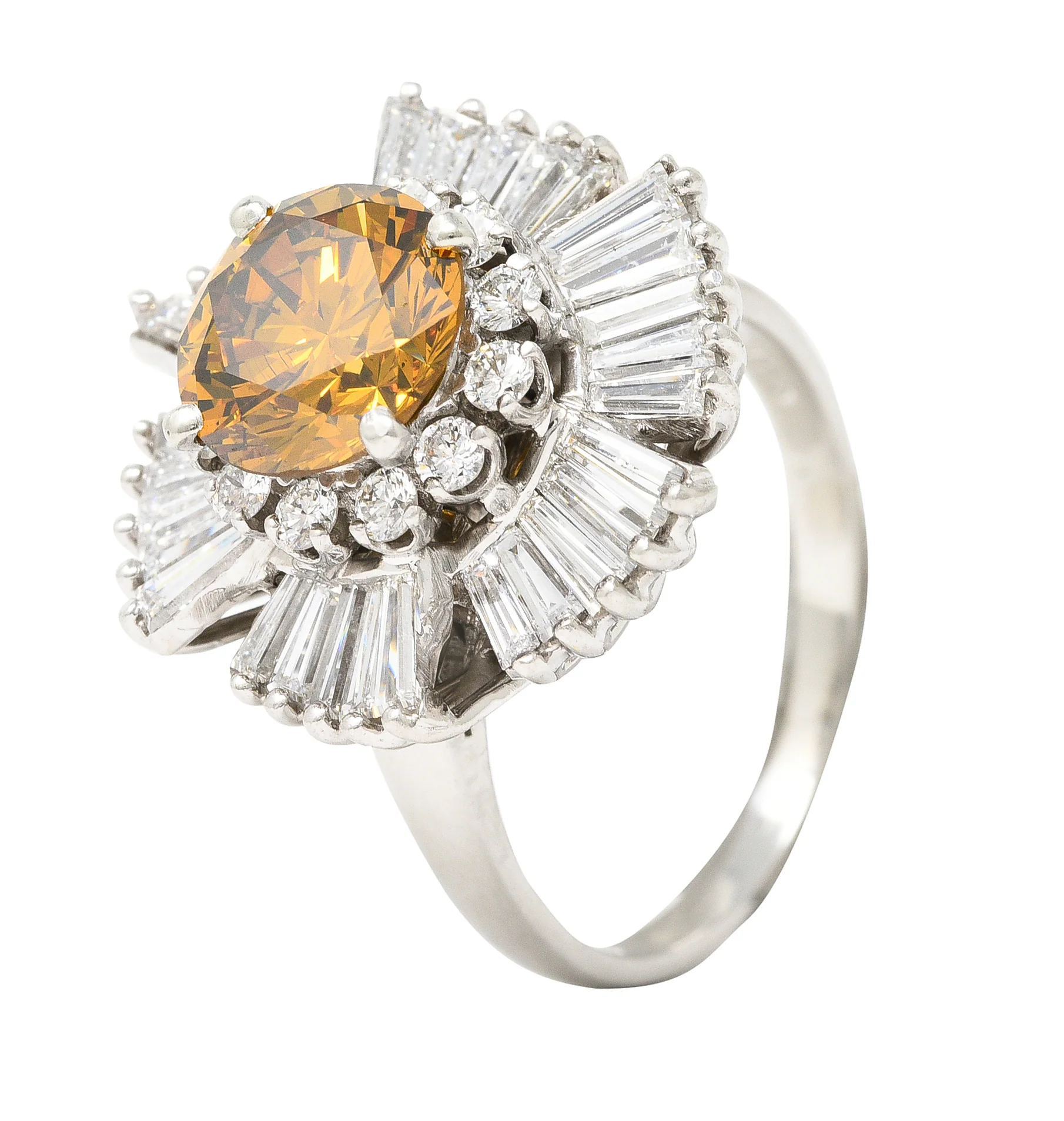 Mid-Century 4.08 CTW Fancy Yellowish Brown Diamond Platinum Ballerina Halo Vintage Convertible Pendant Ring - Image 10